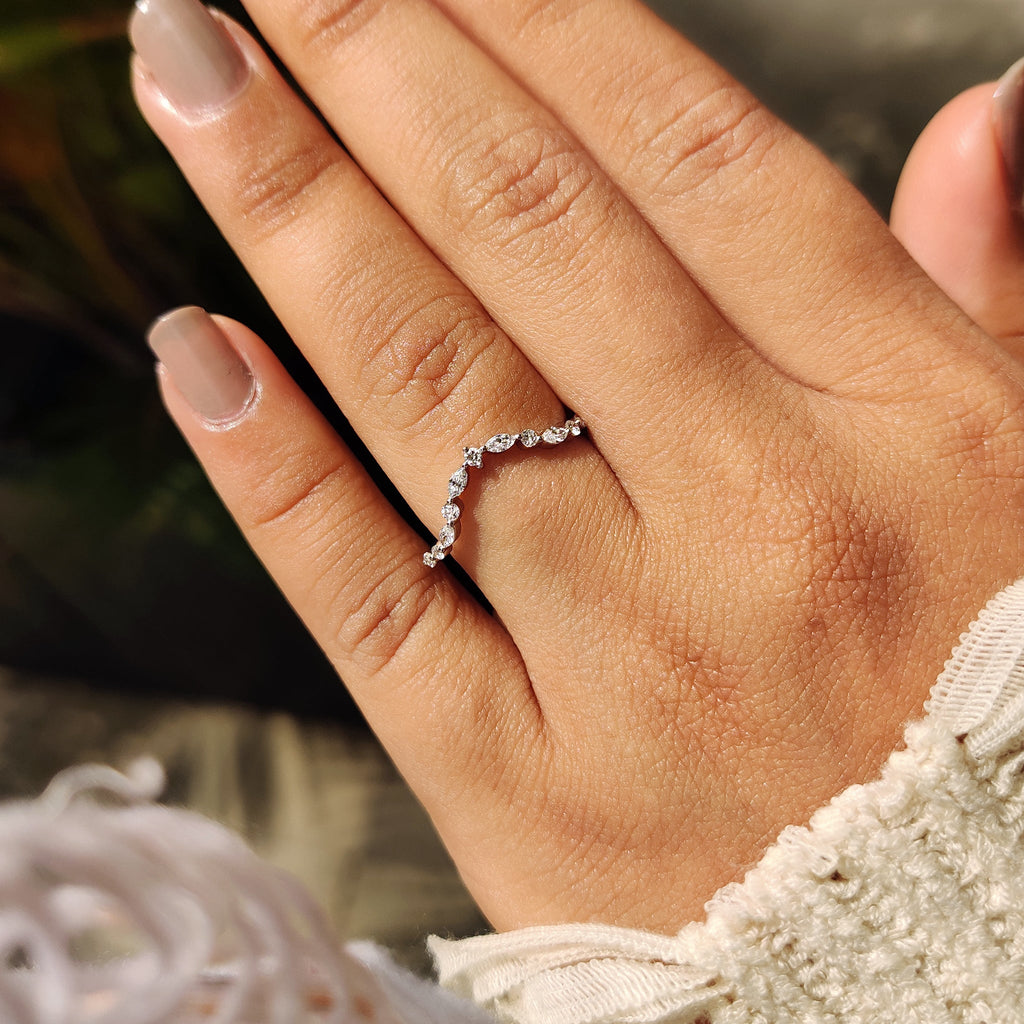 Round and Marquise Diamond Curved Wedding Band