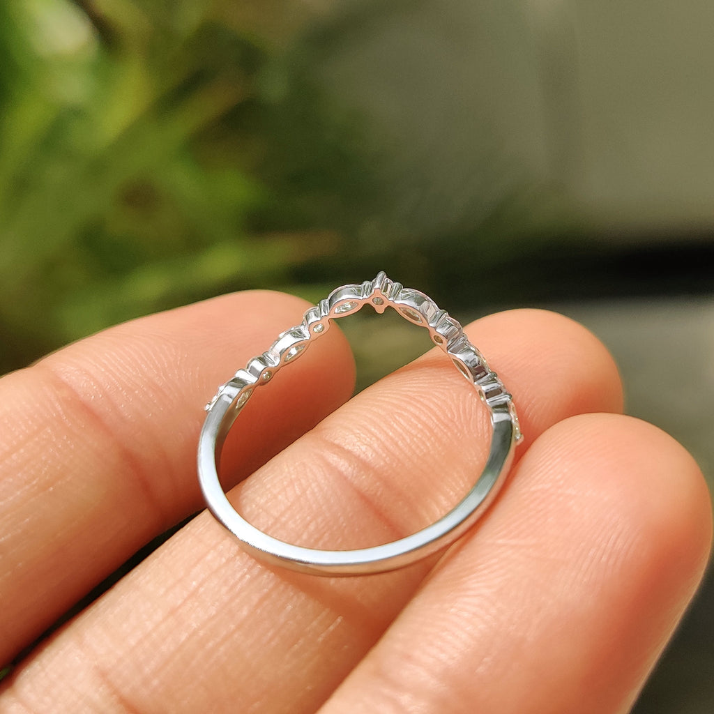 Round and Marquise Diamond Curved Wedding Band