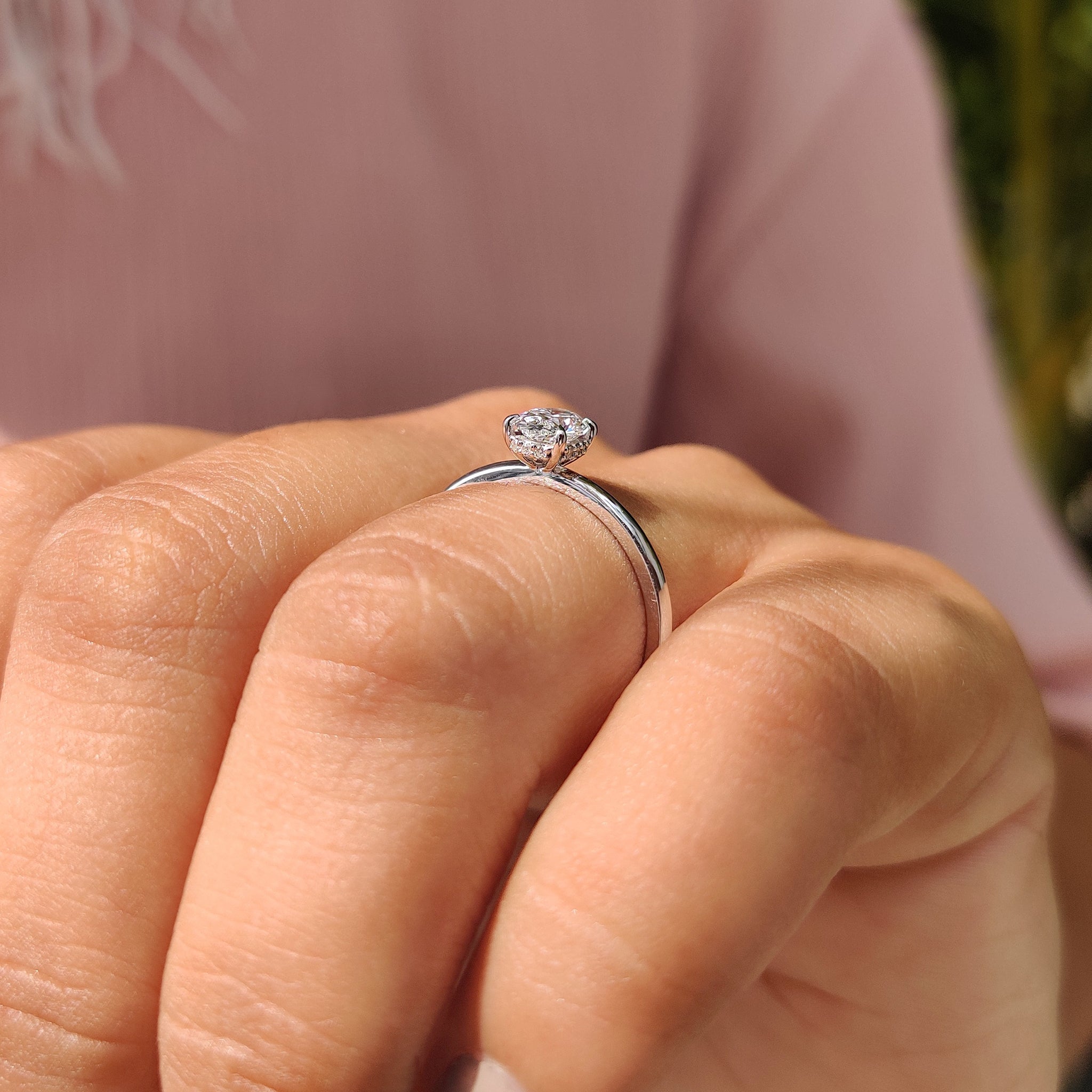 Oval Solitaire Engagement Ring With Hidden Halo Secondary image
