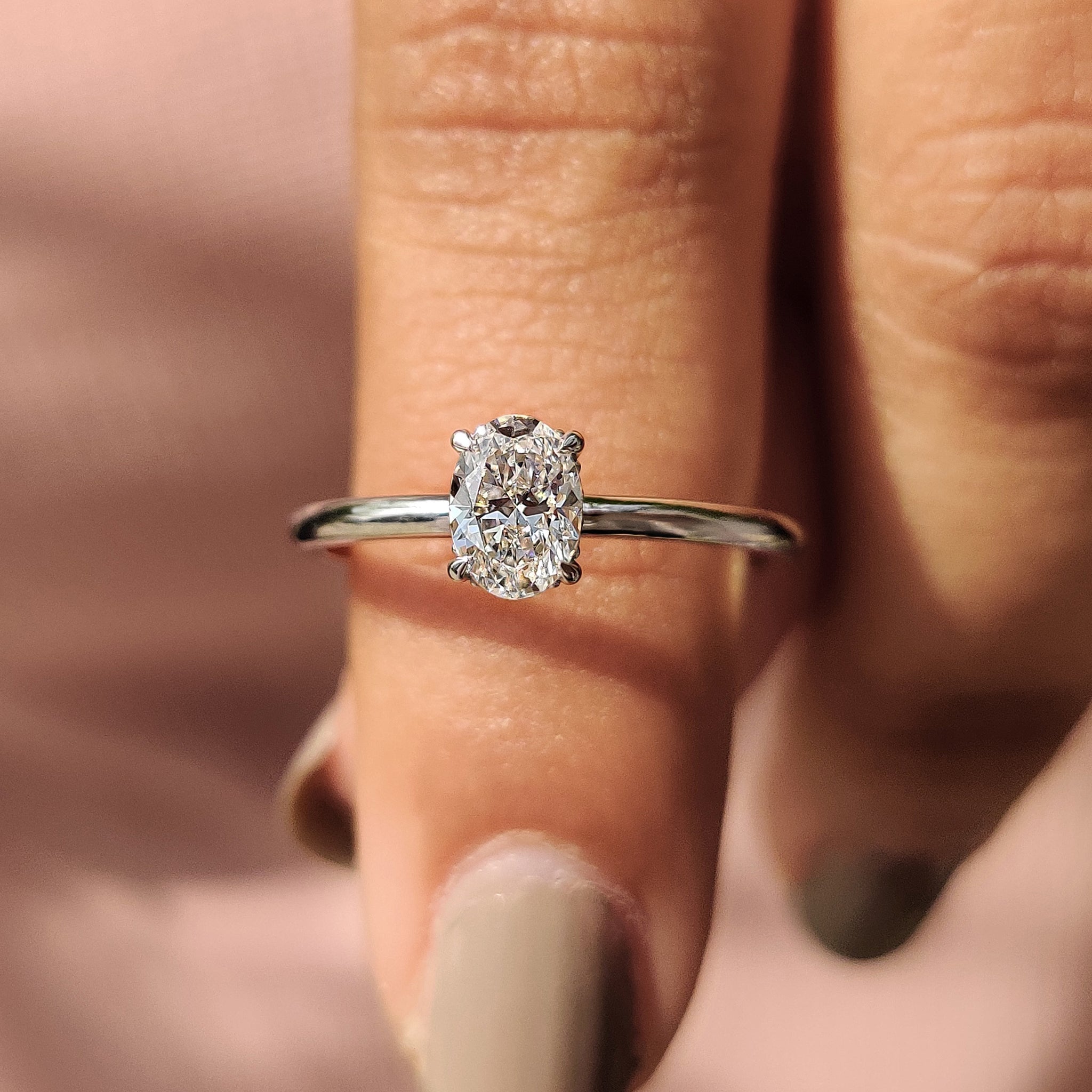 Oval Solitaire Engagement Ring With Hidden Halo Main image