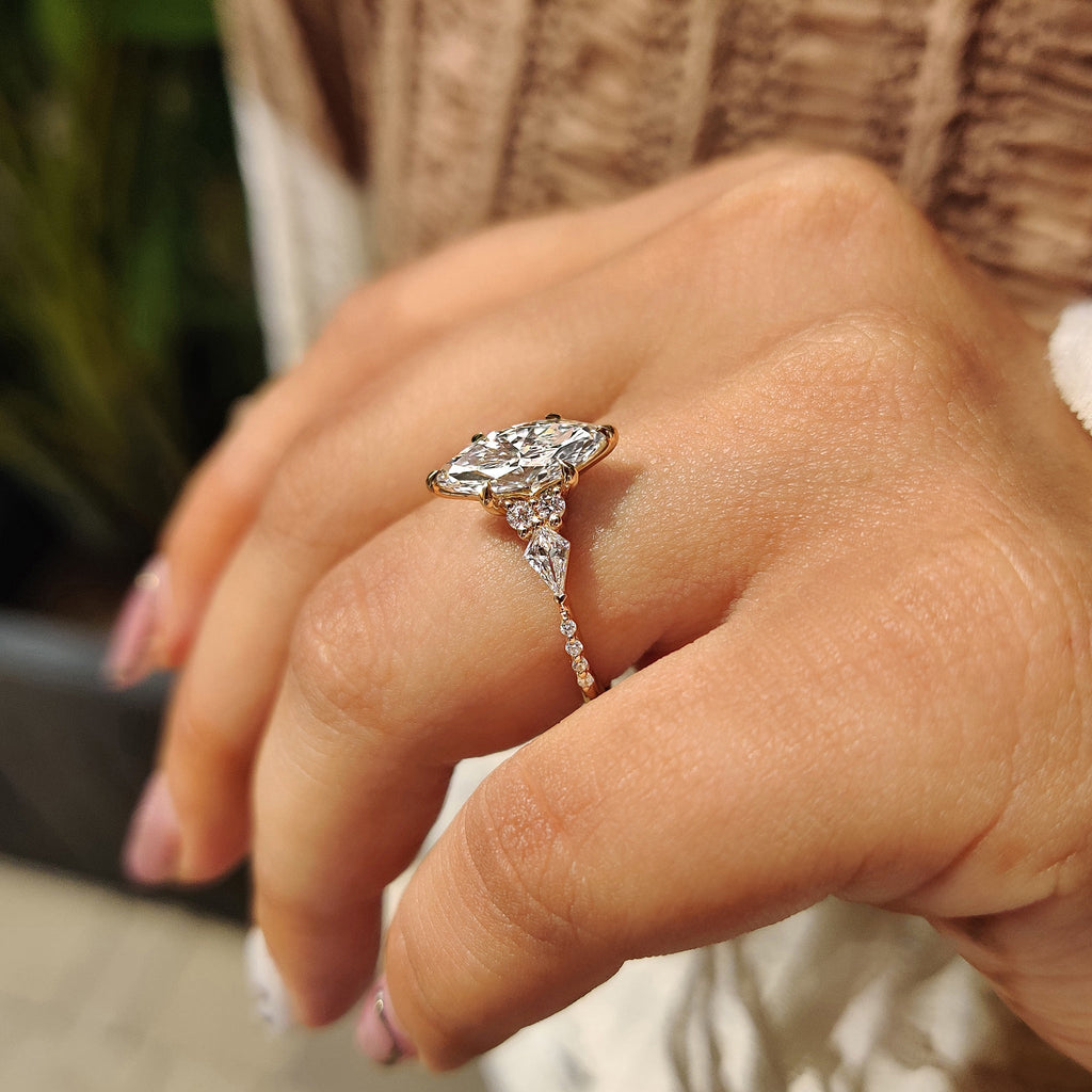 Marquise Cut Engagement Ring With Tapered Shank Band