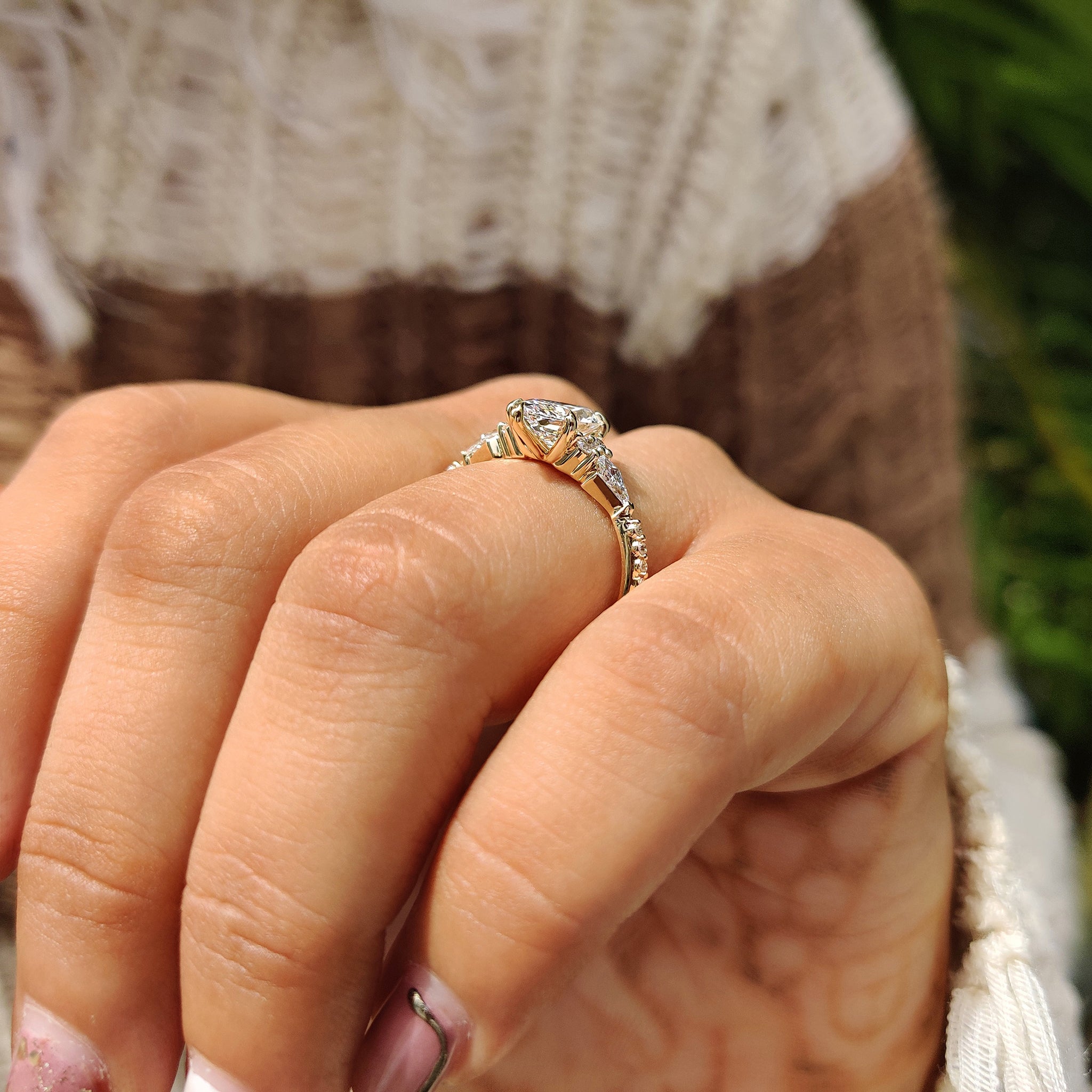 Marquise Cut Engagement Ring With Tapered Shank Band