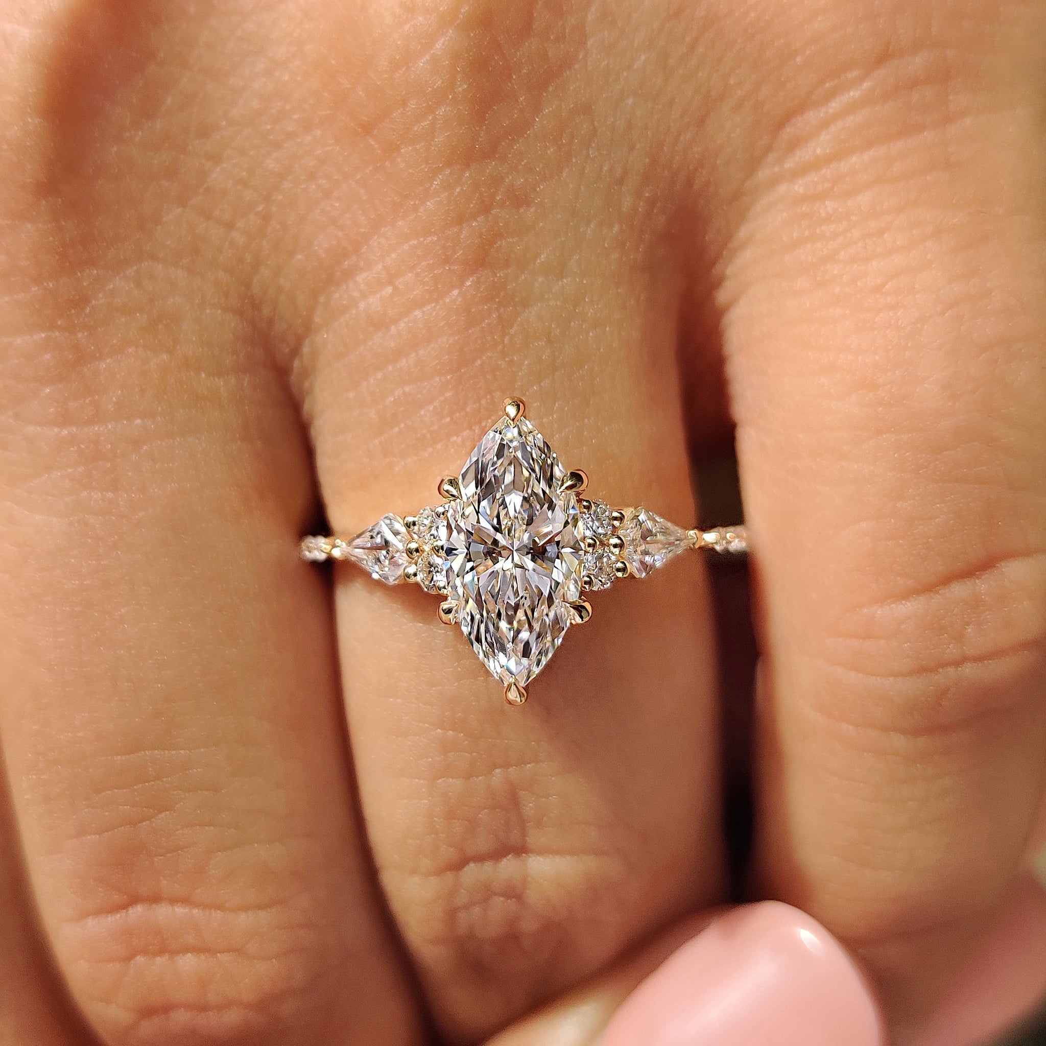 Marquise Cut Engagement Ring With Tapered Shank Band Secondary image