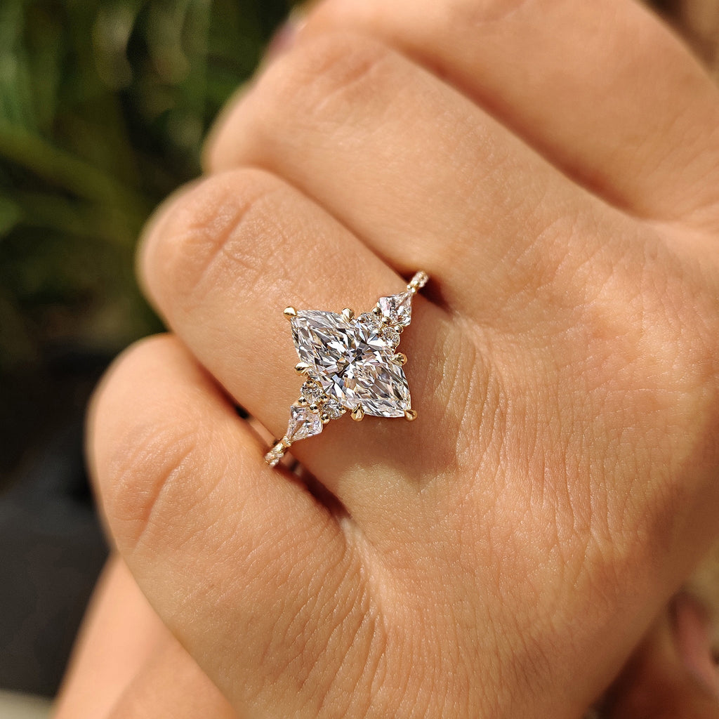Marquise Cut Engagement Ring With Tapered Shank Band