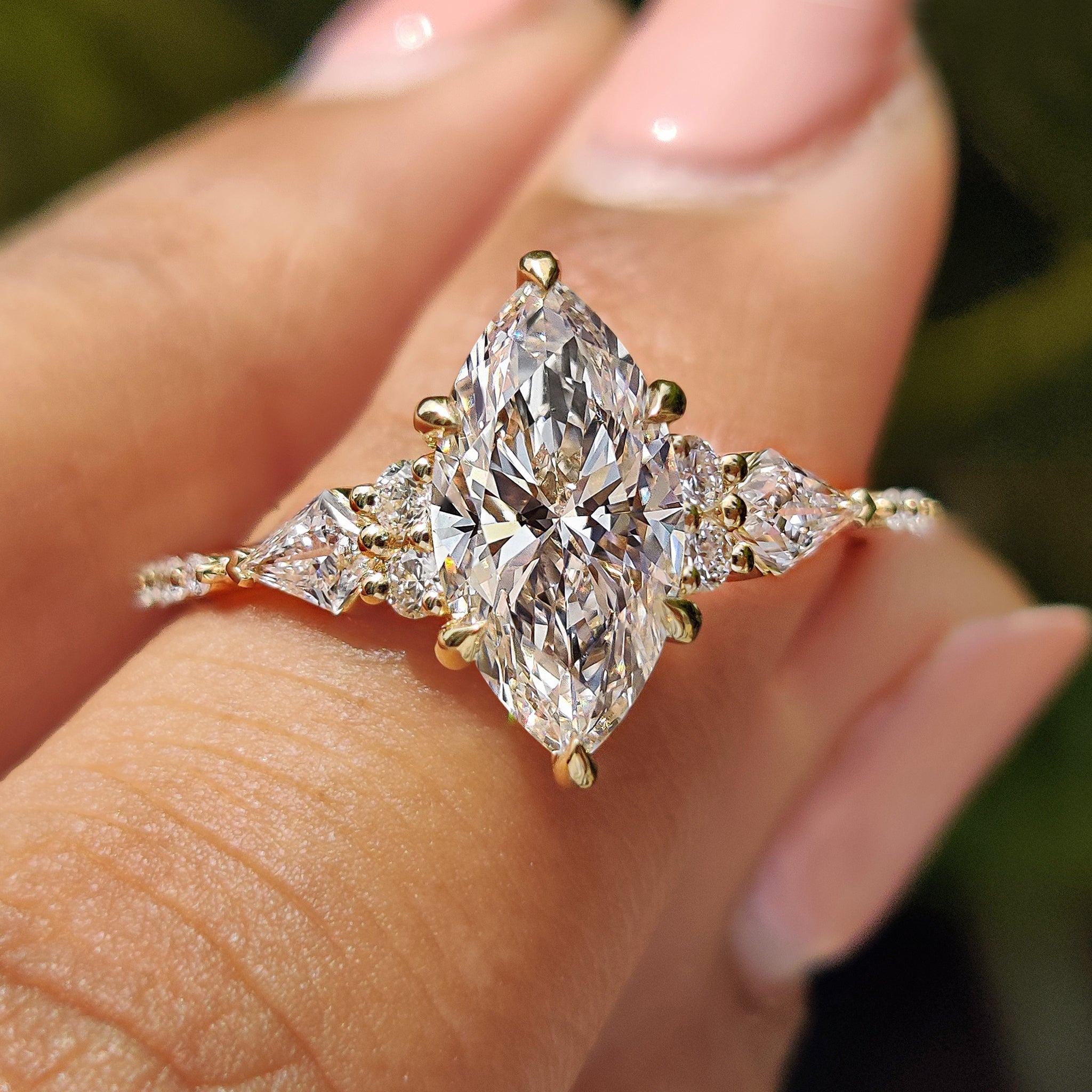 Marquise Cut Engagement Ring With Tapered Shank Band Main image