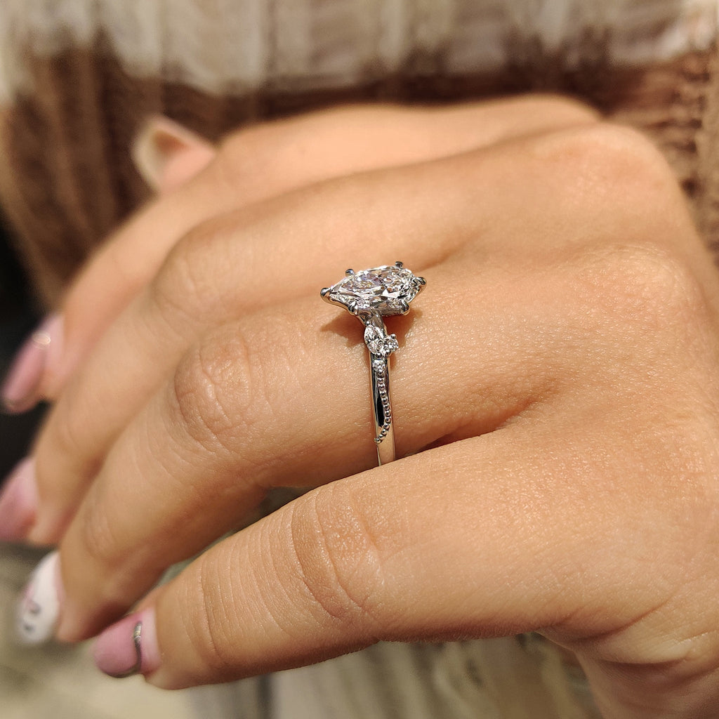 Pear Diamond Engagement Ring In Vintage Style