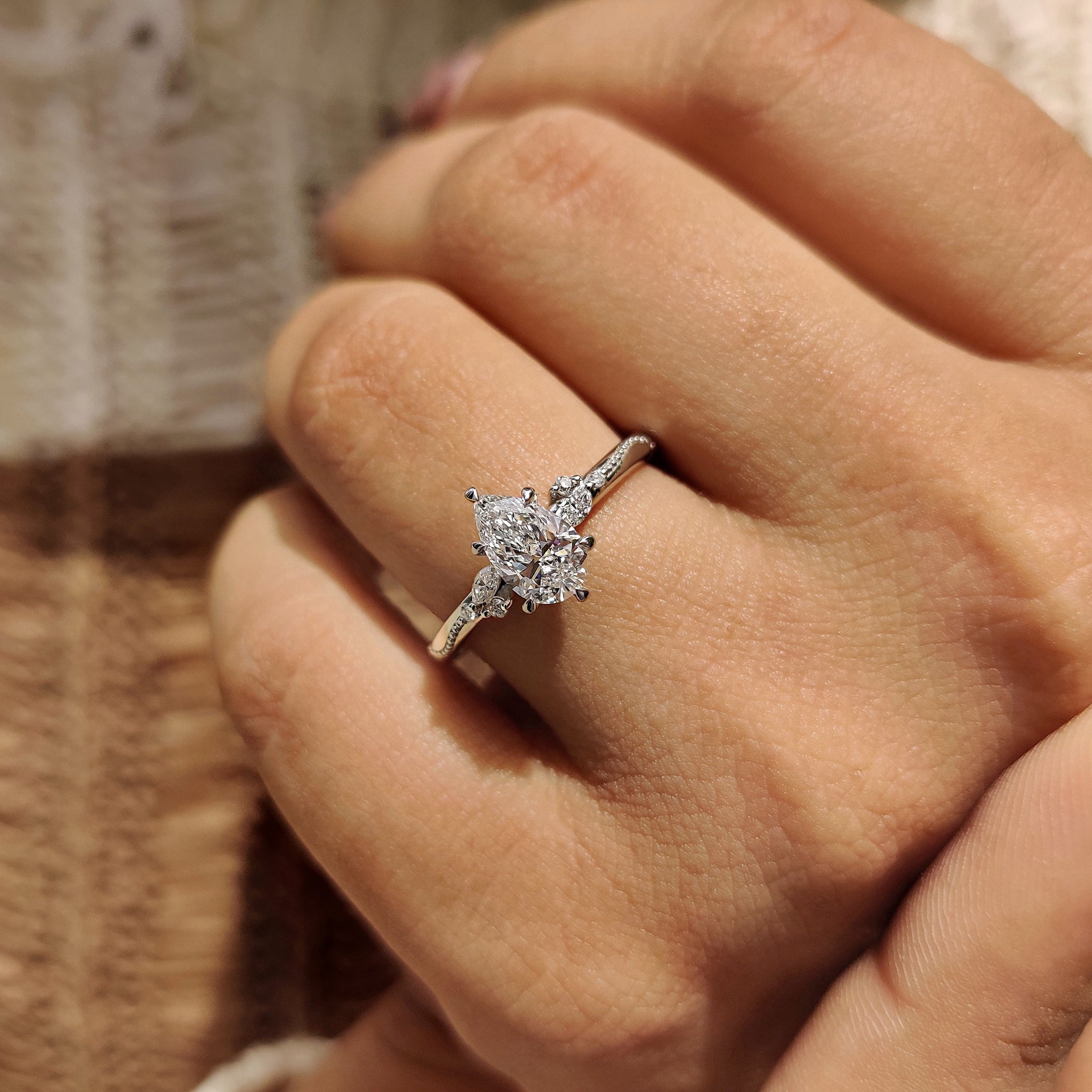 Pear Diamond Engagement Ring In Vintage Style