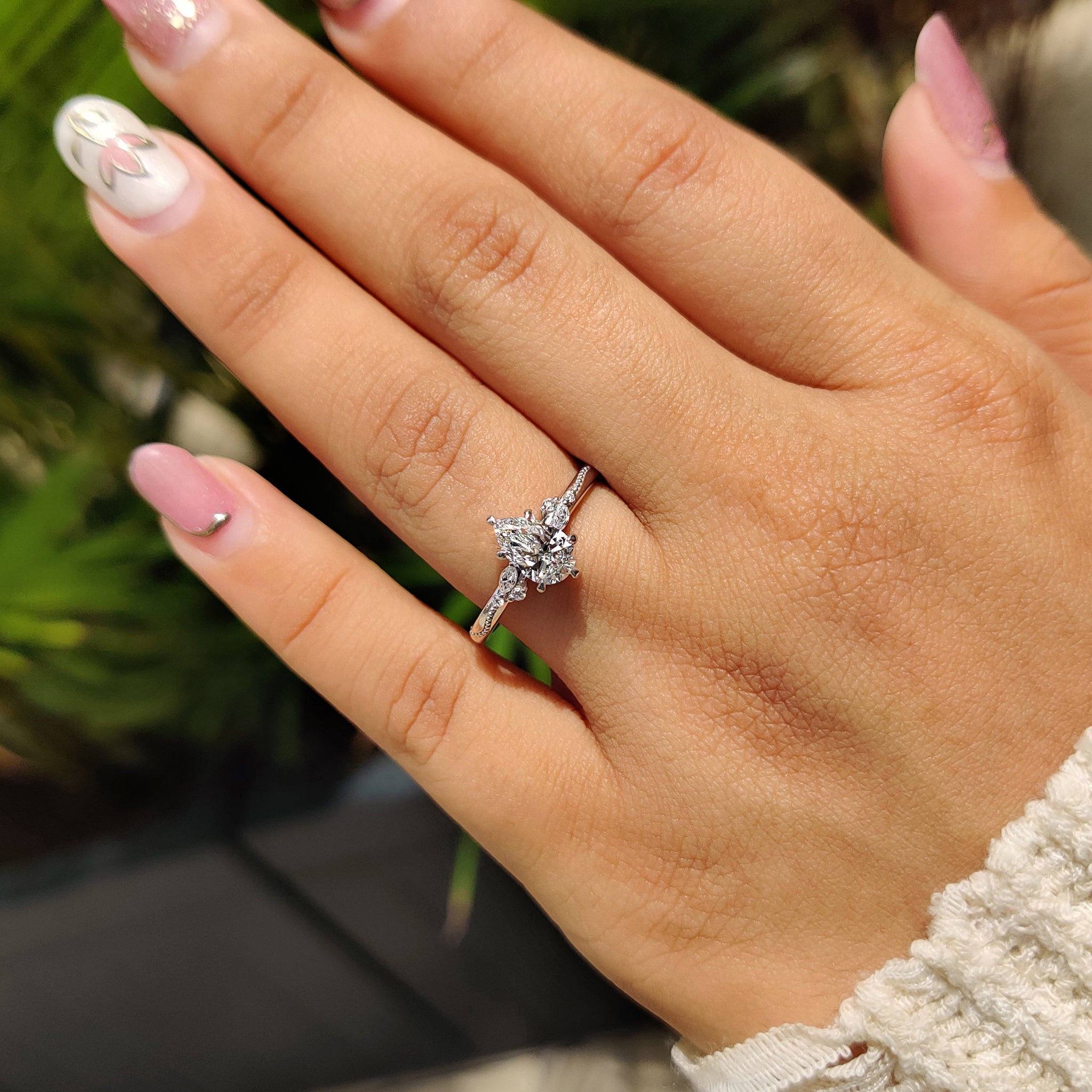 Pear Diamond Engagement Ring In Vintage Style