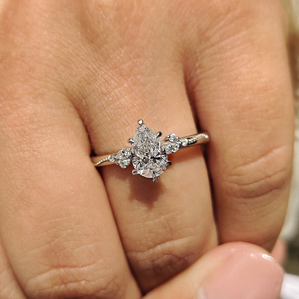 Pear Diamond Engagement Ring In Vintage Style