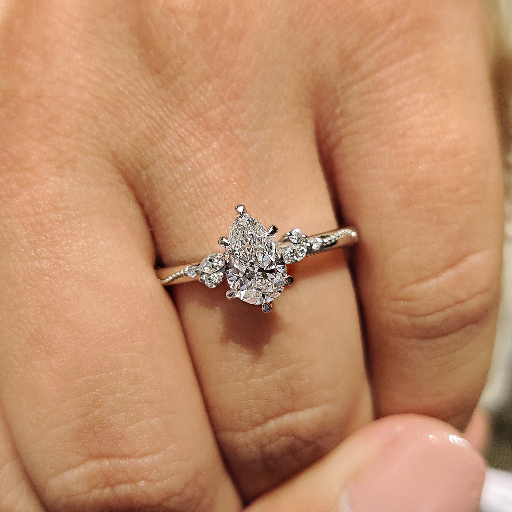 Pear Diamond Engagement Ring In Vintage Style