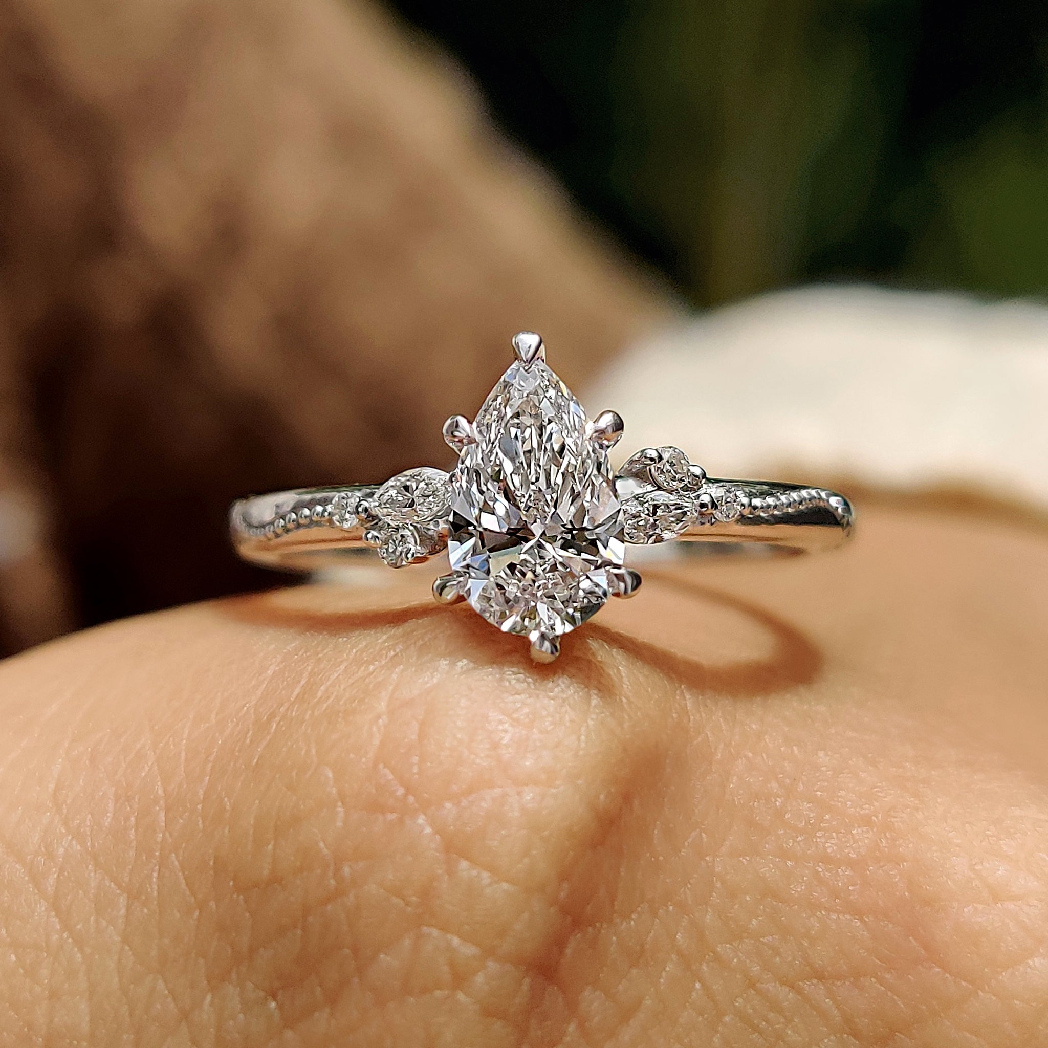 Pear Diamond Engagement Ring In Vintage Style