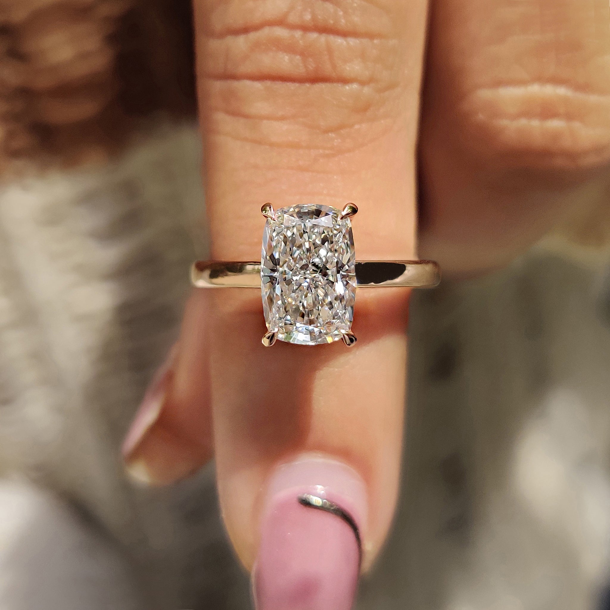 Elongated Cushion Cut Diamond Engagement Ring Main image