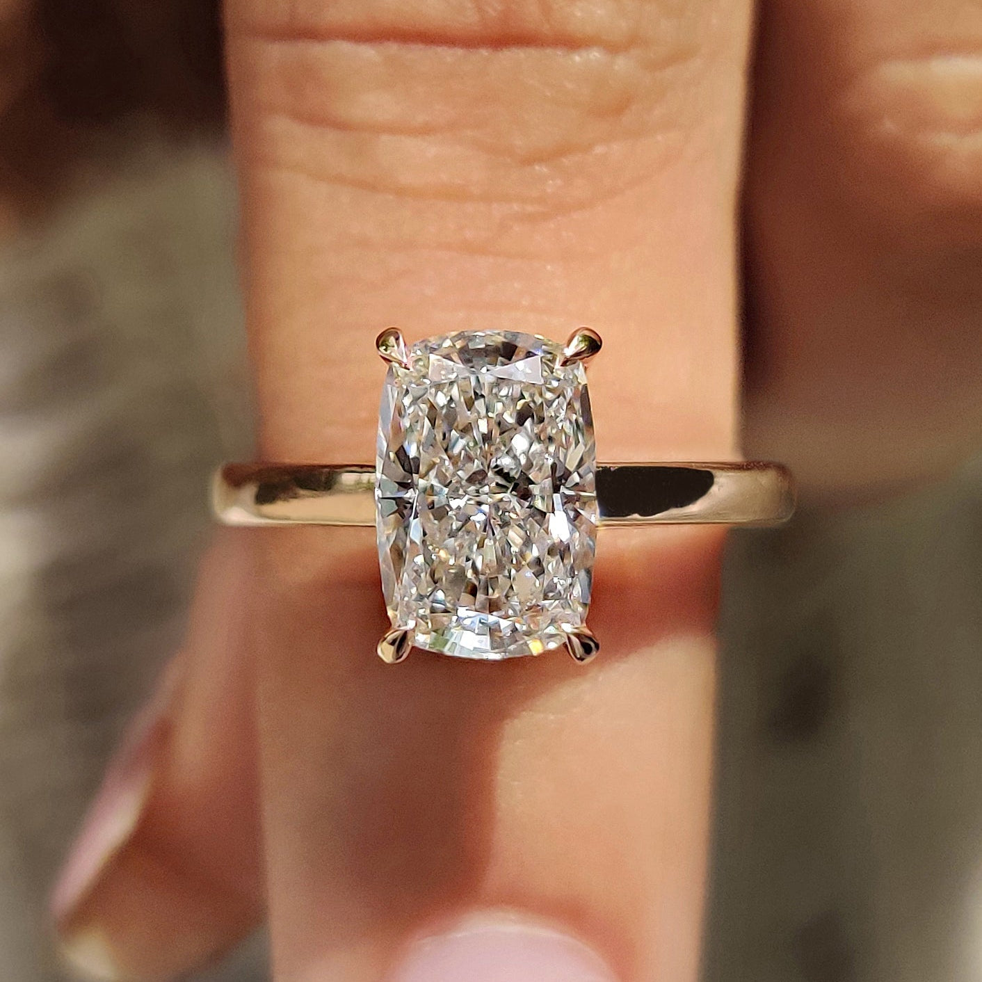 Cushion Cut Solitaire Diamond Ring With Cathedral Setting Secondary image