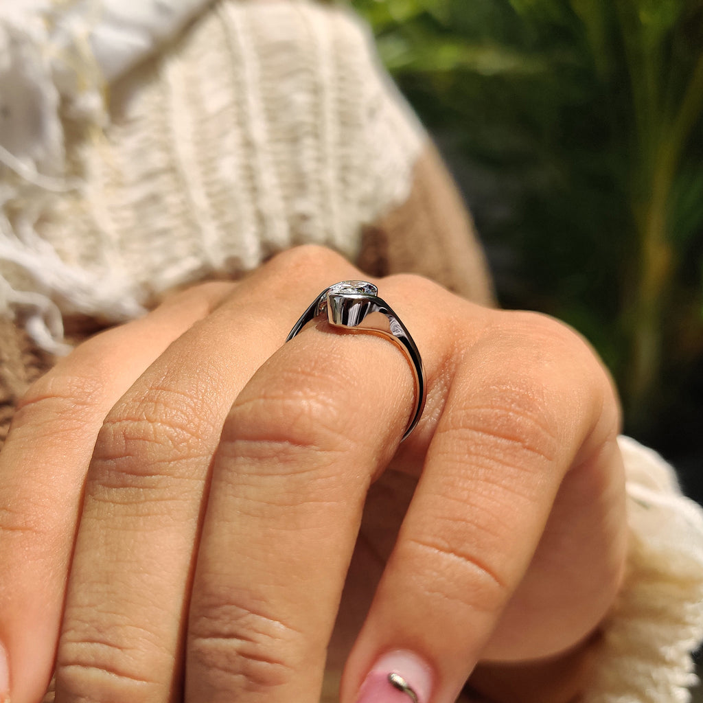 Oval Diamond Engagement Ring In Half Bezel Setting
