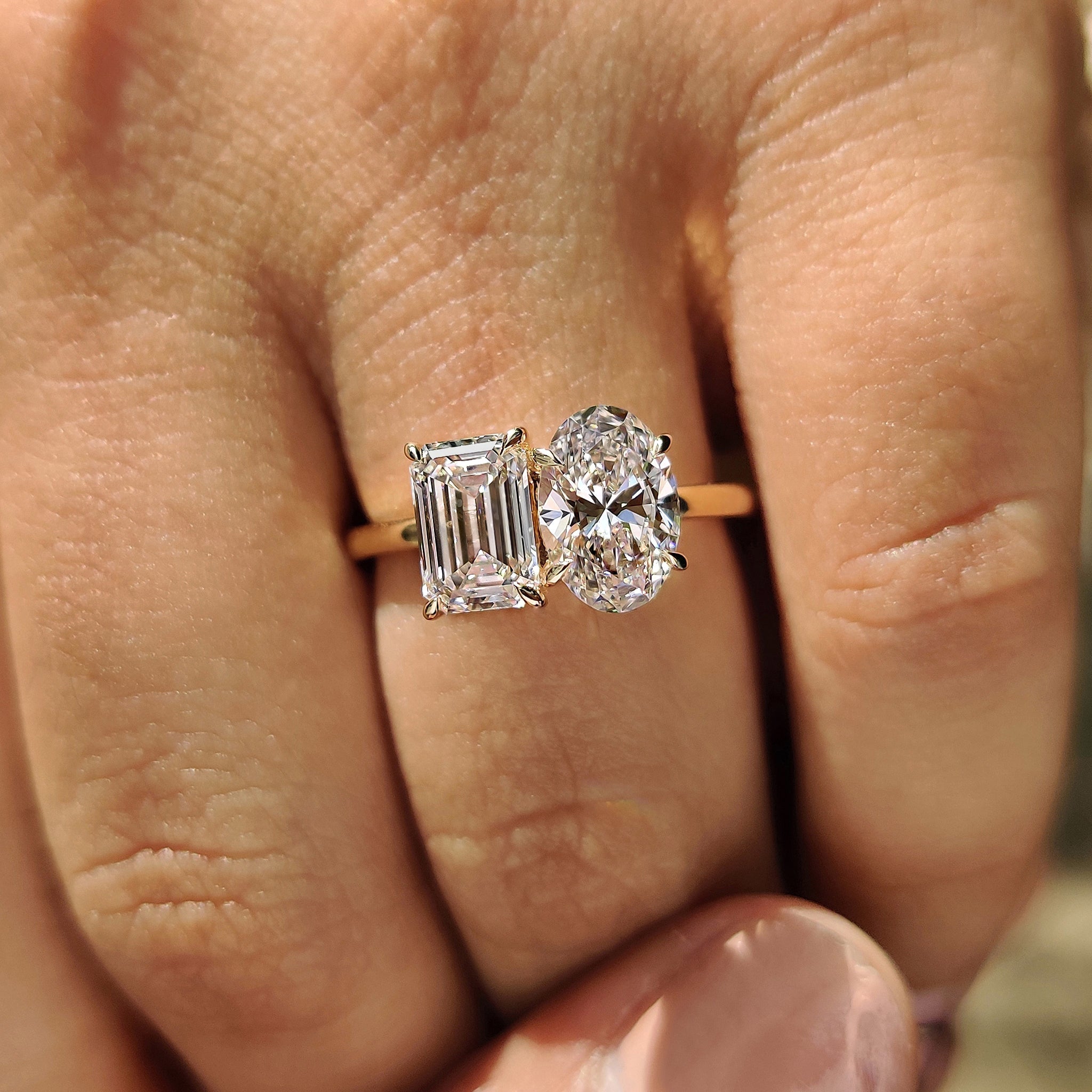 Emerald And Oval Cut Toi Et Moi Diamond Ring