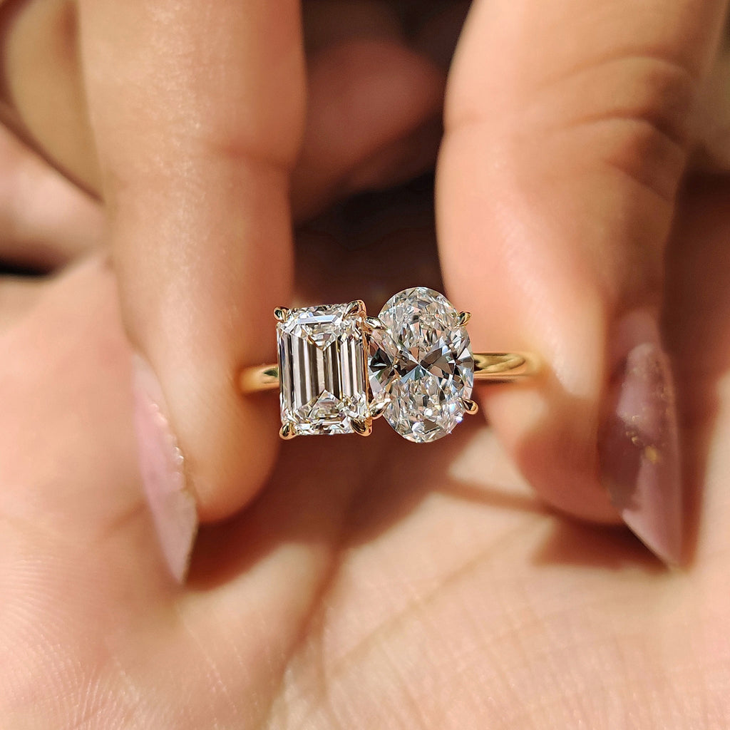 Emerald And Oval Cut Toi Et Moi Diamond Ring