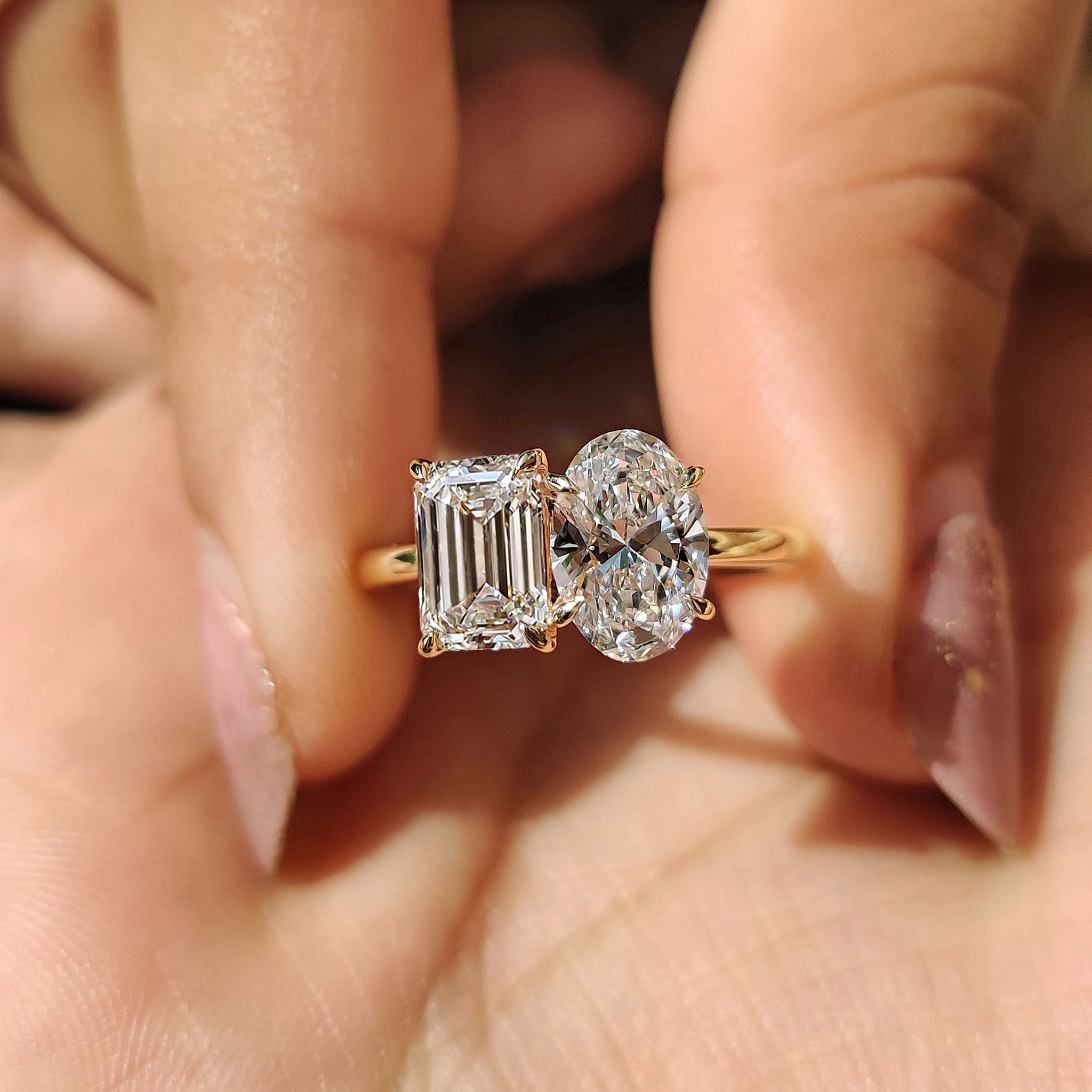 Emerald And Oval Cut Toi Et Moi Diamond Ring