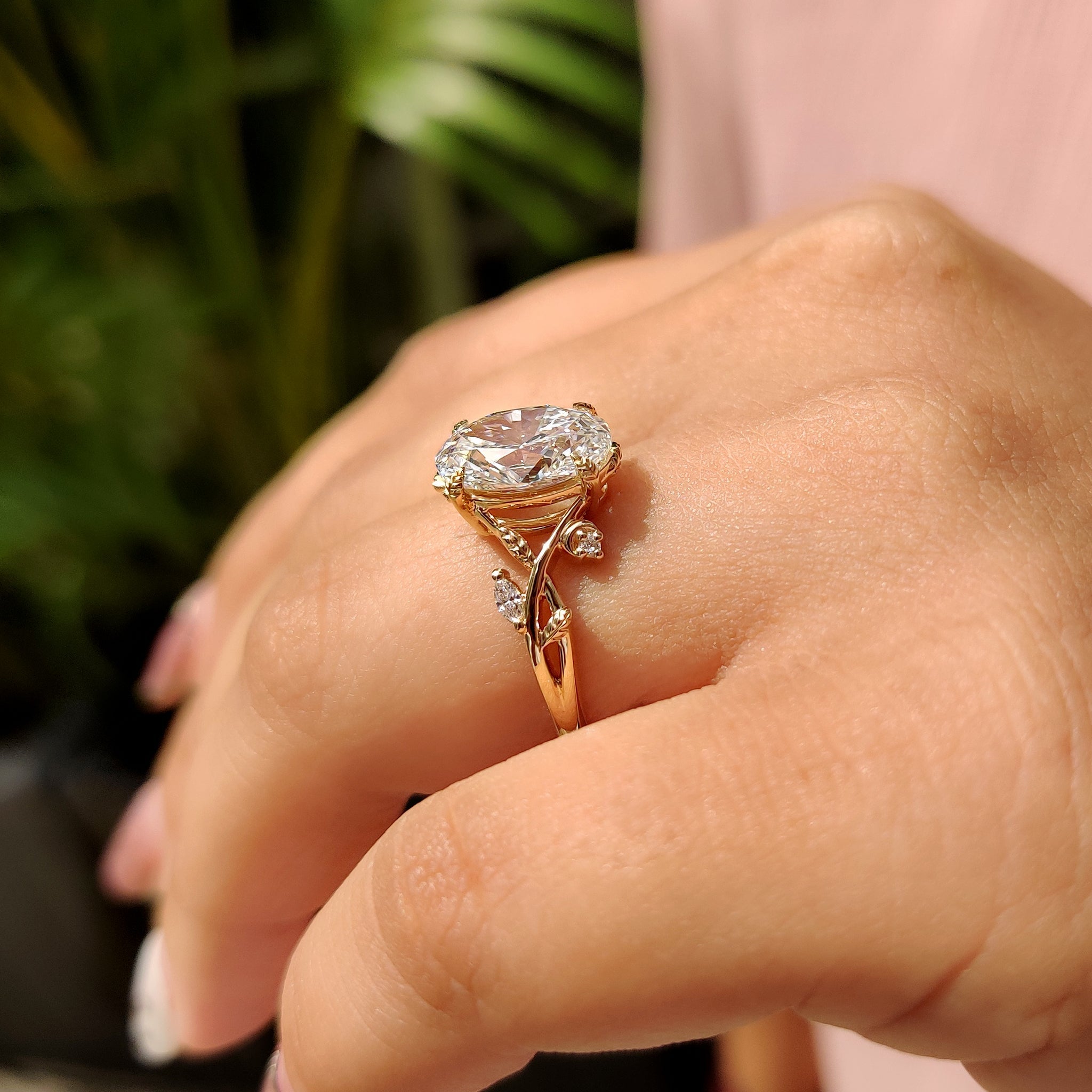 Nature Inspired Oval Diamond Engagement Ring