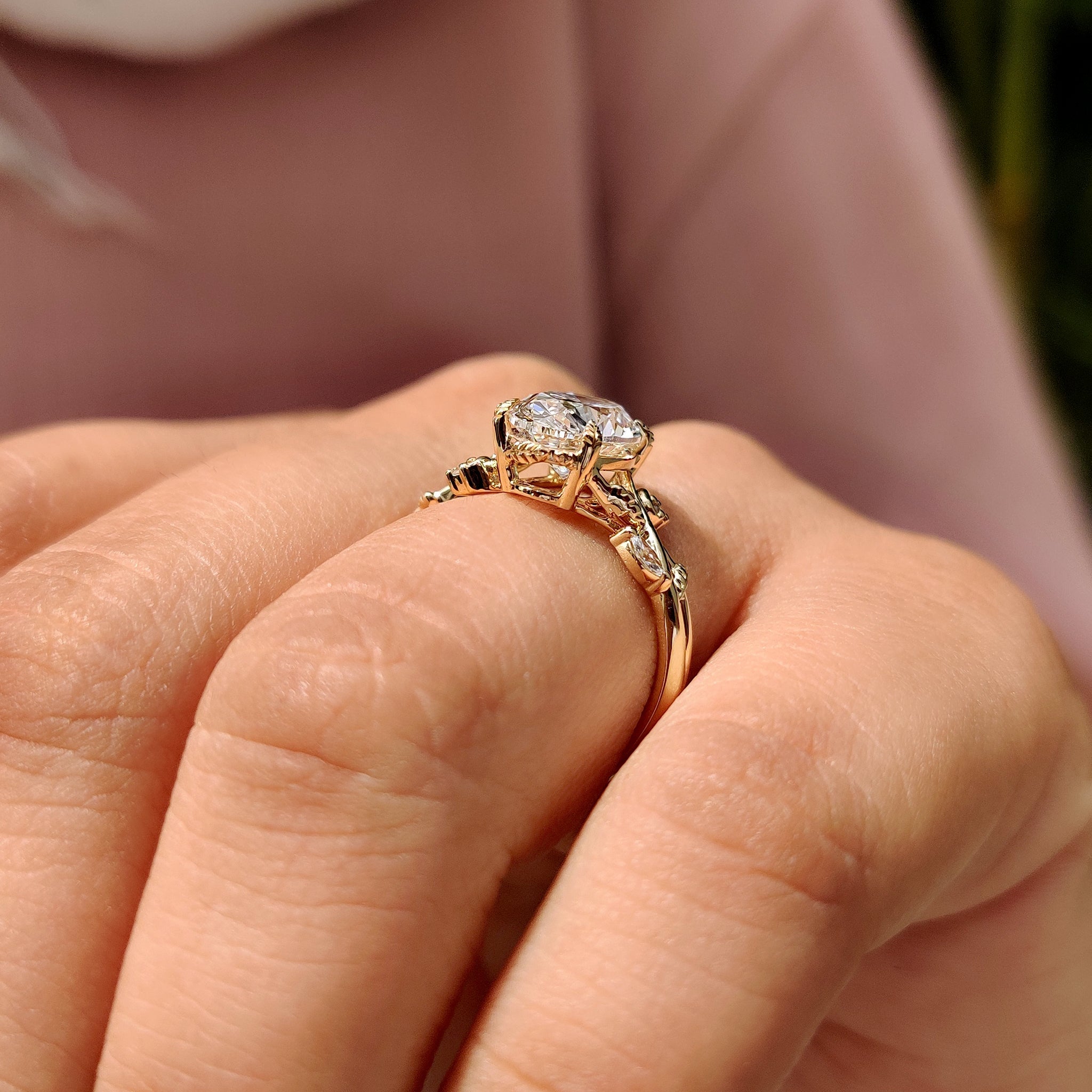 Nature Inspired Oval Diamond Engagement Ring