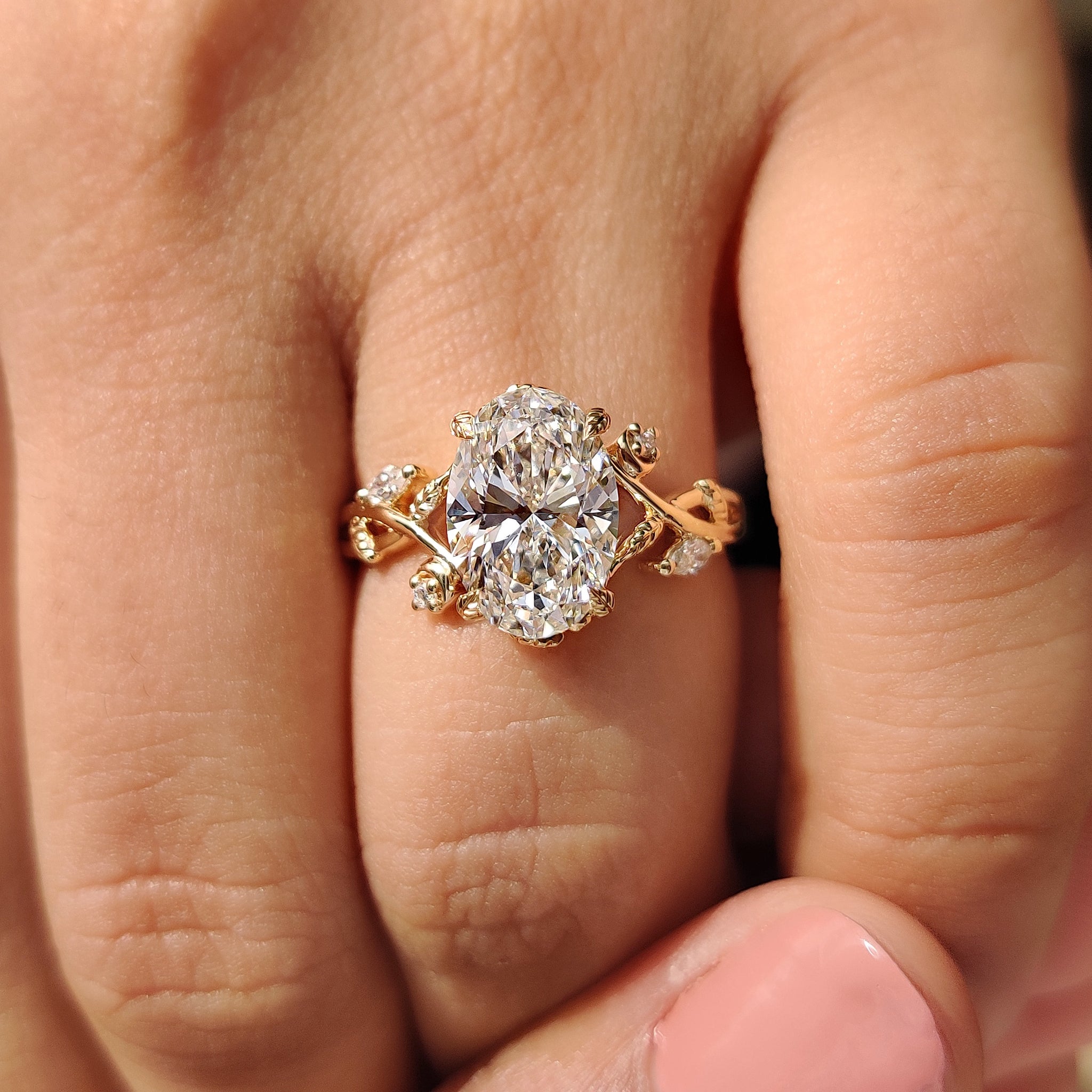Nature Inspired Oval Diamond Engagement Ring