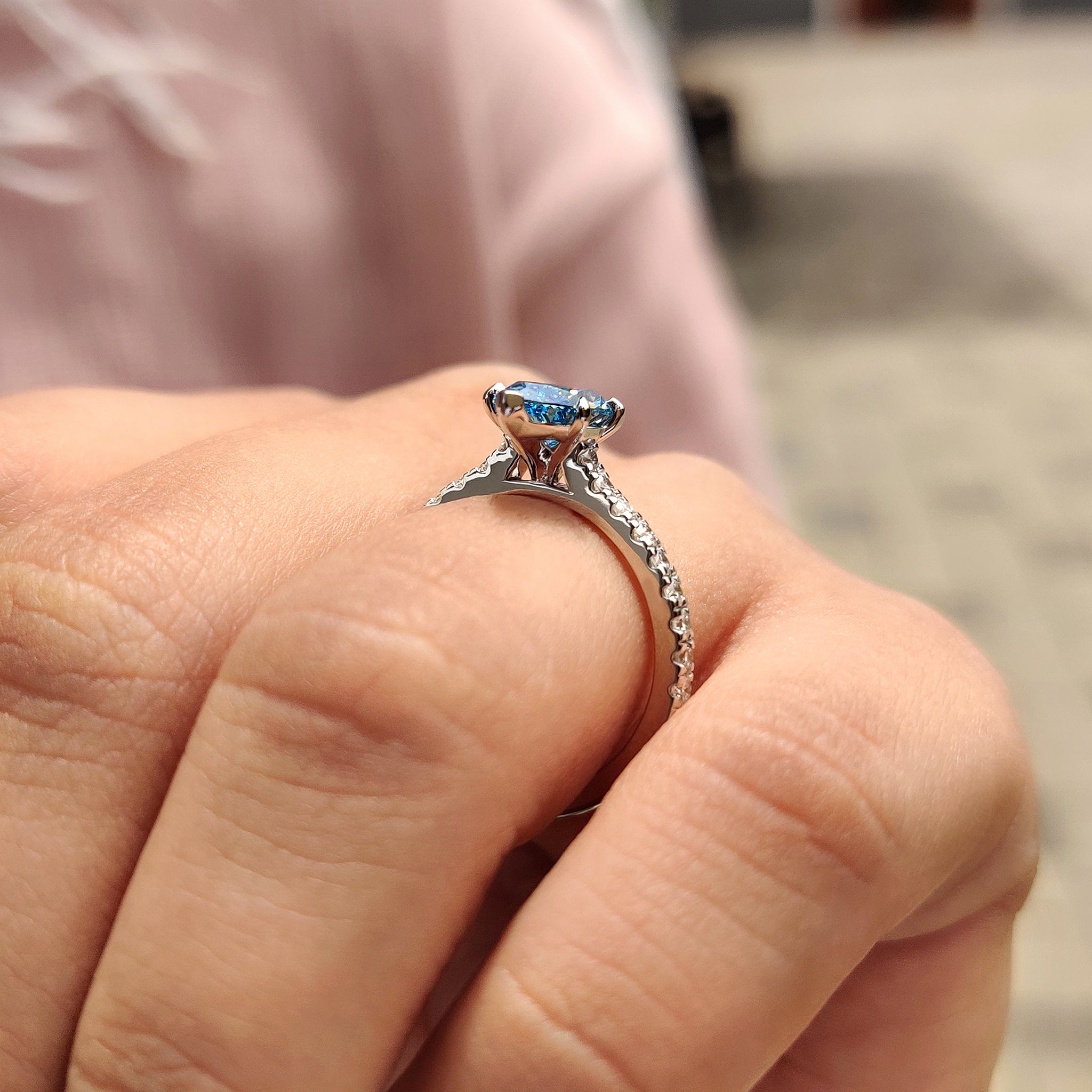 Blue Marquise Diamond Engagement Ring With Pave Setting