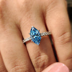 Blue Marquise Diamond Engagement Ring With Pave Setting