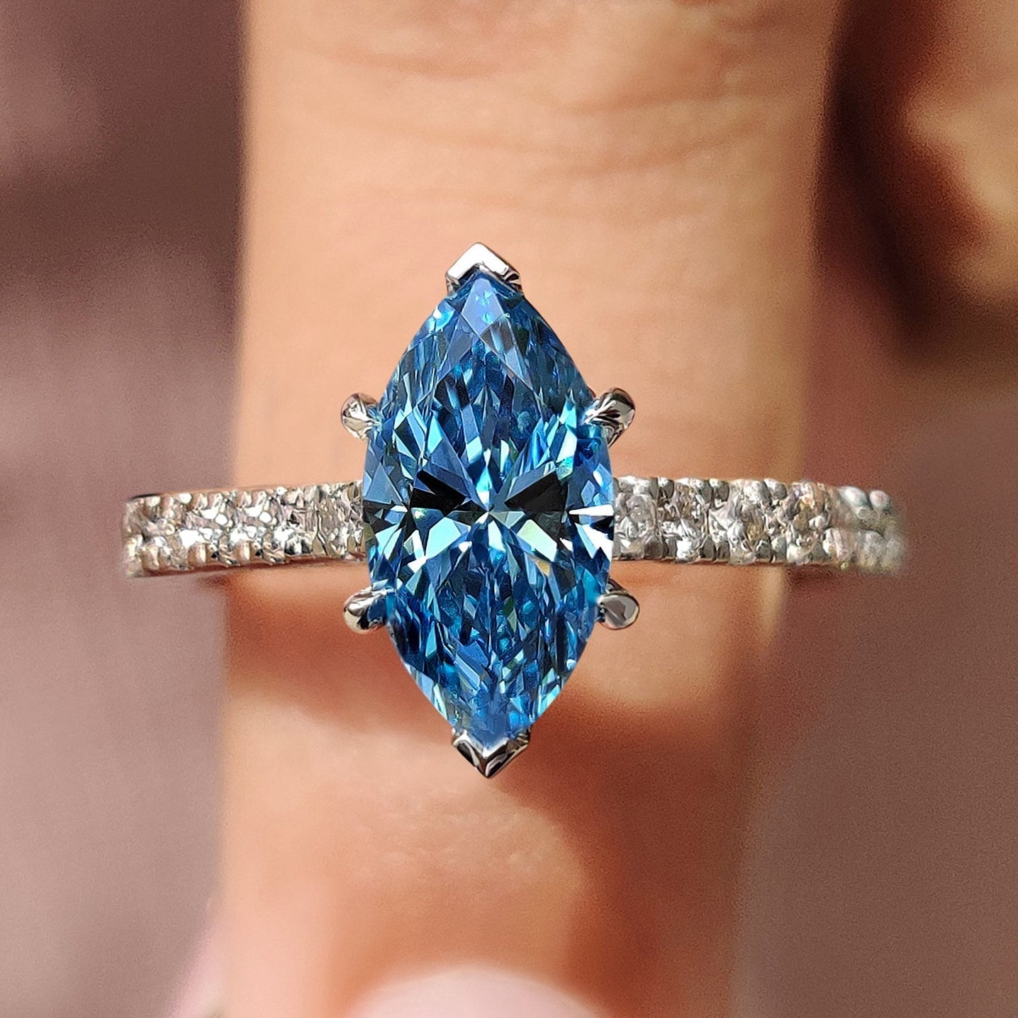 Blue Marquise Diamond Engagement Ring With Pave Setting Main image