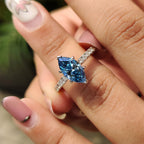 Blue Marquise Diamond Engagement Ring With Pave Setting