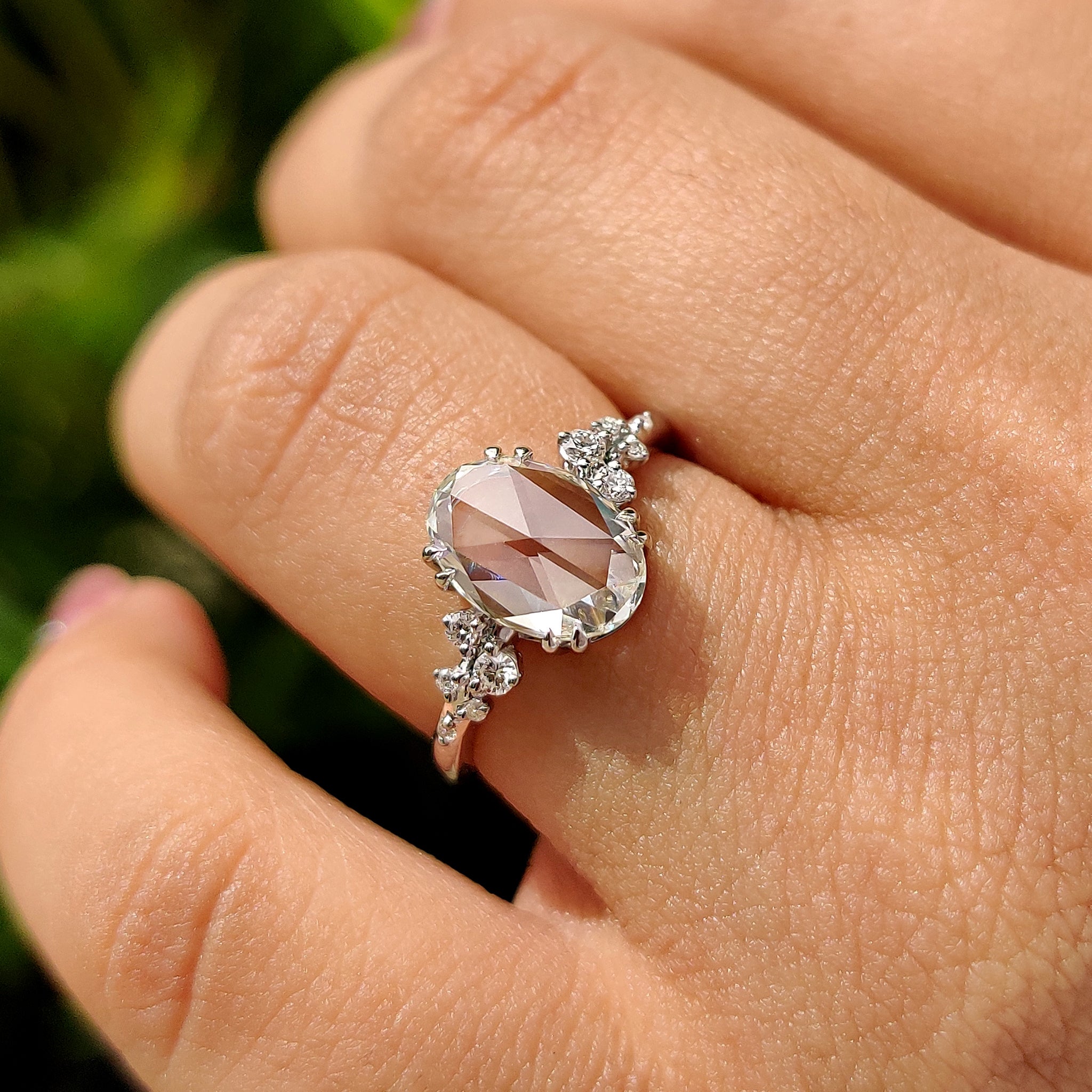 Oval Rose Cut Engagement Ring With Cluster Setting Main image