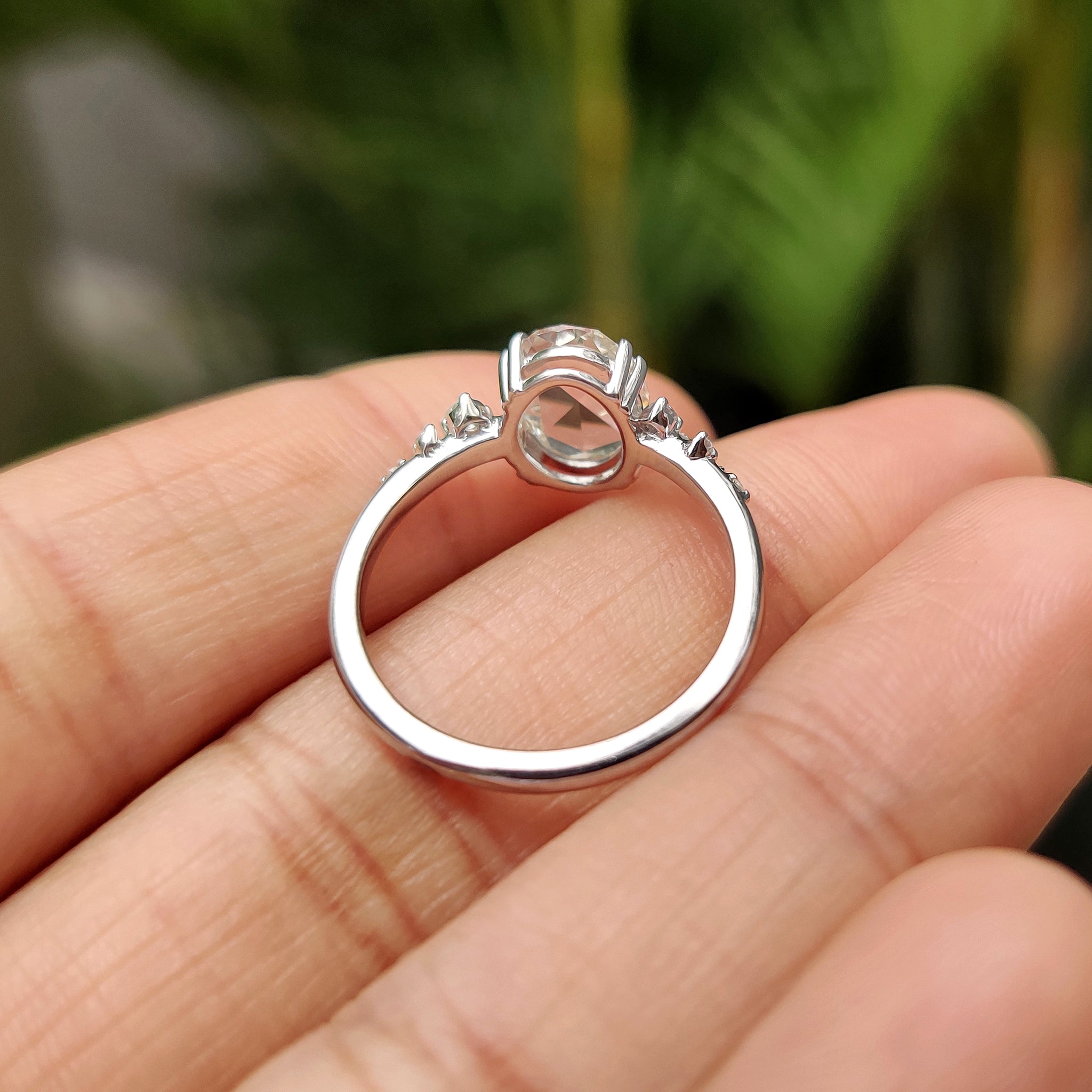 Oval Rose Cut Engagement Ring With Cluster Setting