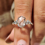 Oval Rose Cut Engagement Ring With Cluster Setting
