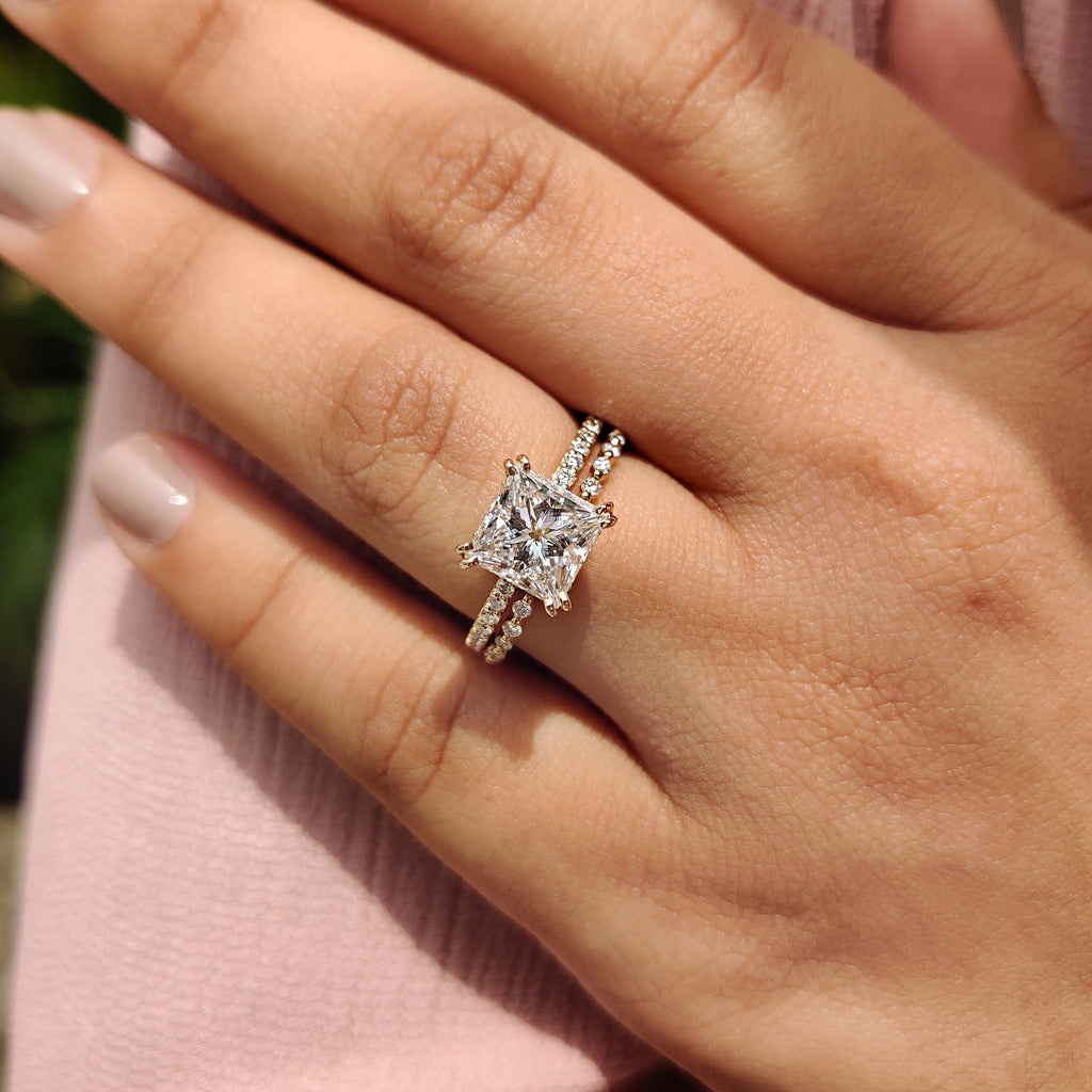 Princess Cut Engagement Ring And Wedding Band In Half Eternity Band