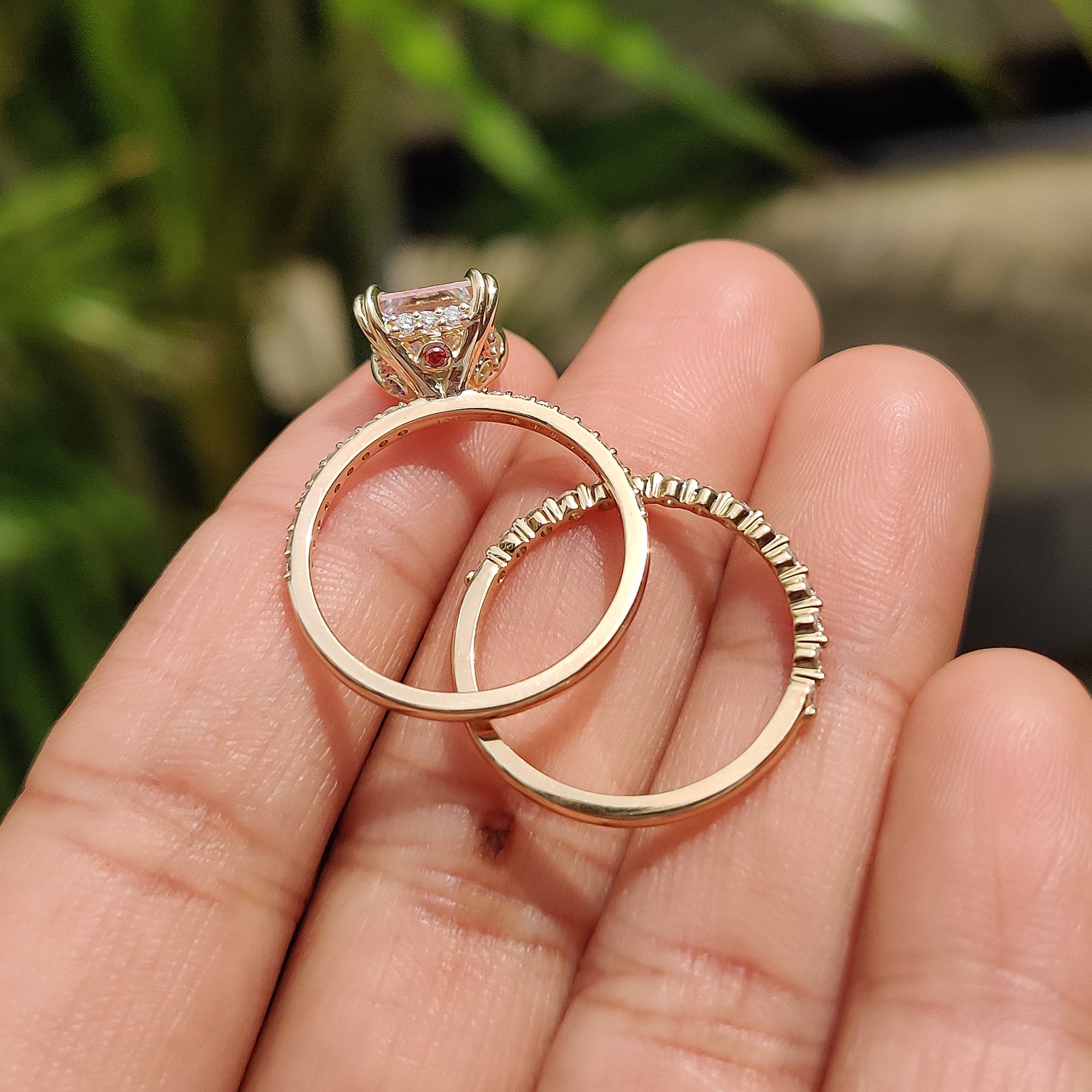 Princess Cut Engagement Ring And Wedding Band In Half Eternity Band