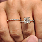 Princess Cut Engagement Ring And Wedding Band In Half Eternity Band