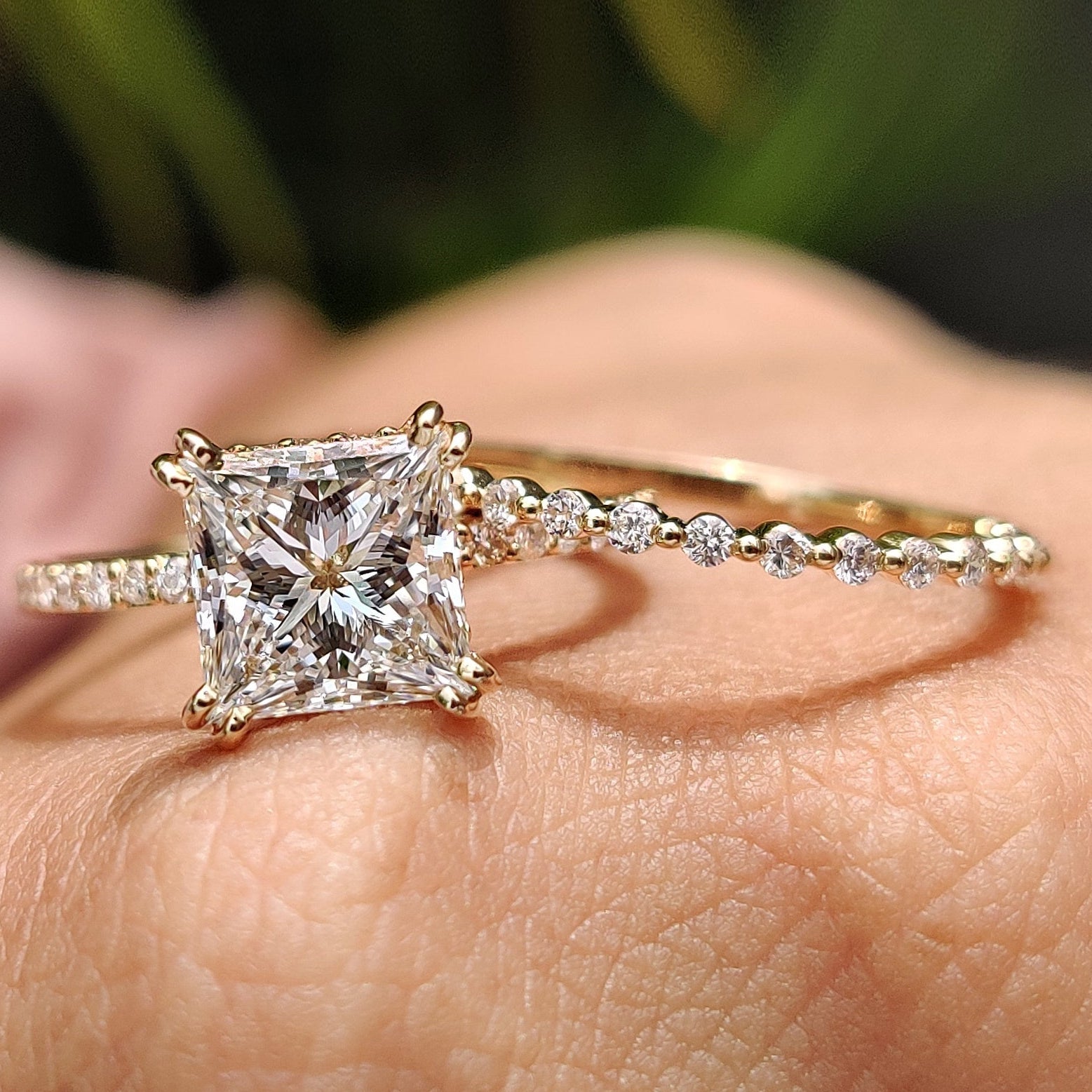 Princess Cut Engagement Ring And Wedding Band In Half Eternity Band