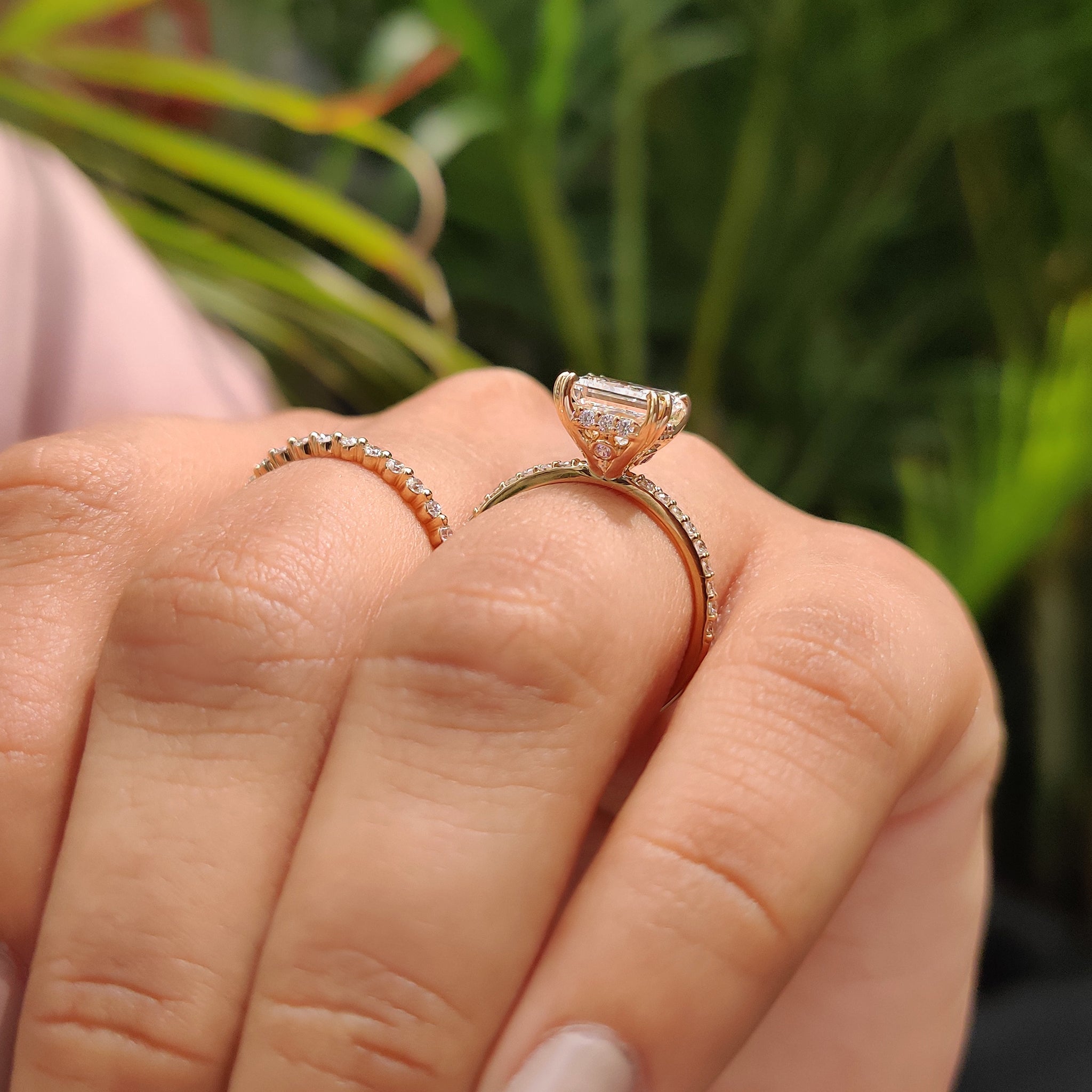 Princess Cut Engagement Ring And Wedding Band In Half Eternity Band
