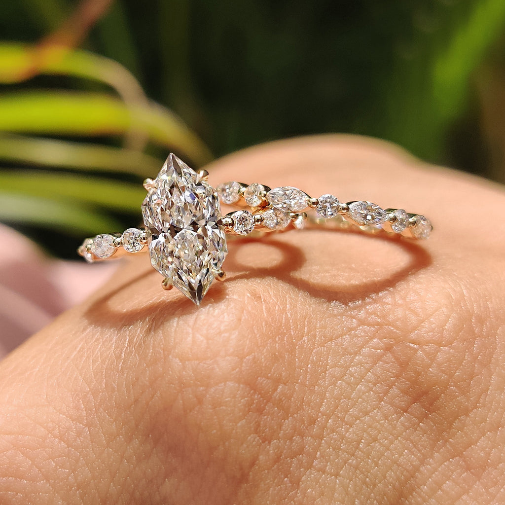 Full Eternity Dutch Marquise Engagement Ring With Wedding Band