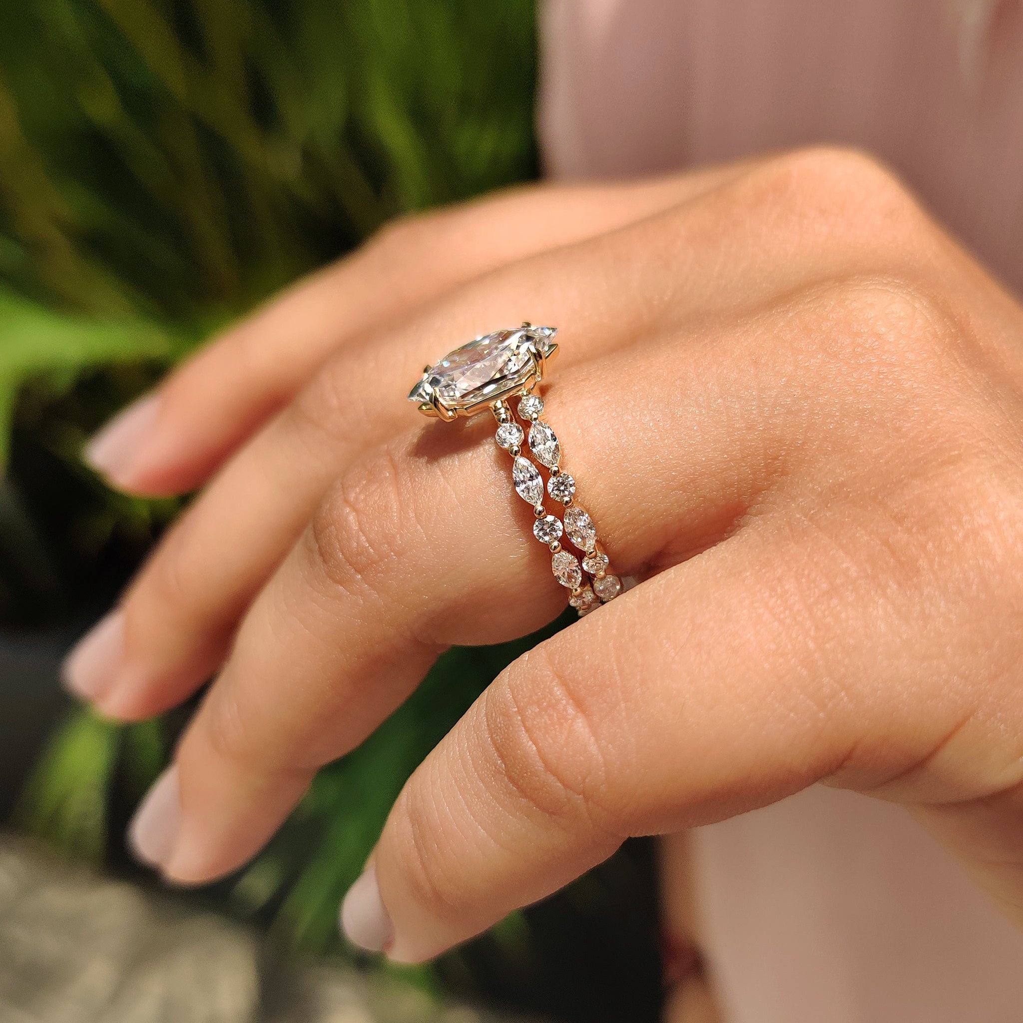 Full Eternity Dutch Marquise Engagement Ring With Wedding Band