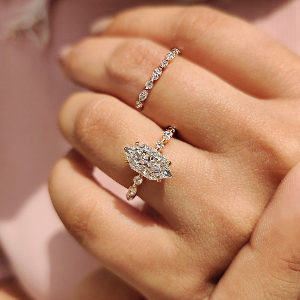 Full Eternity Dutch Marquise Engagement Ring With Wedding Band