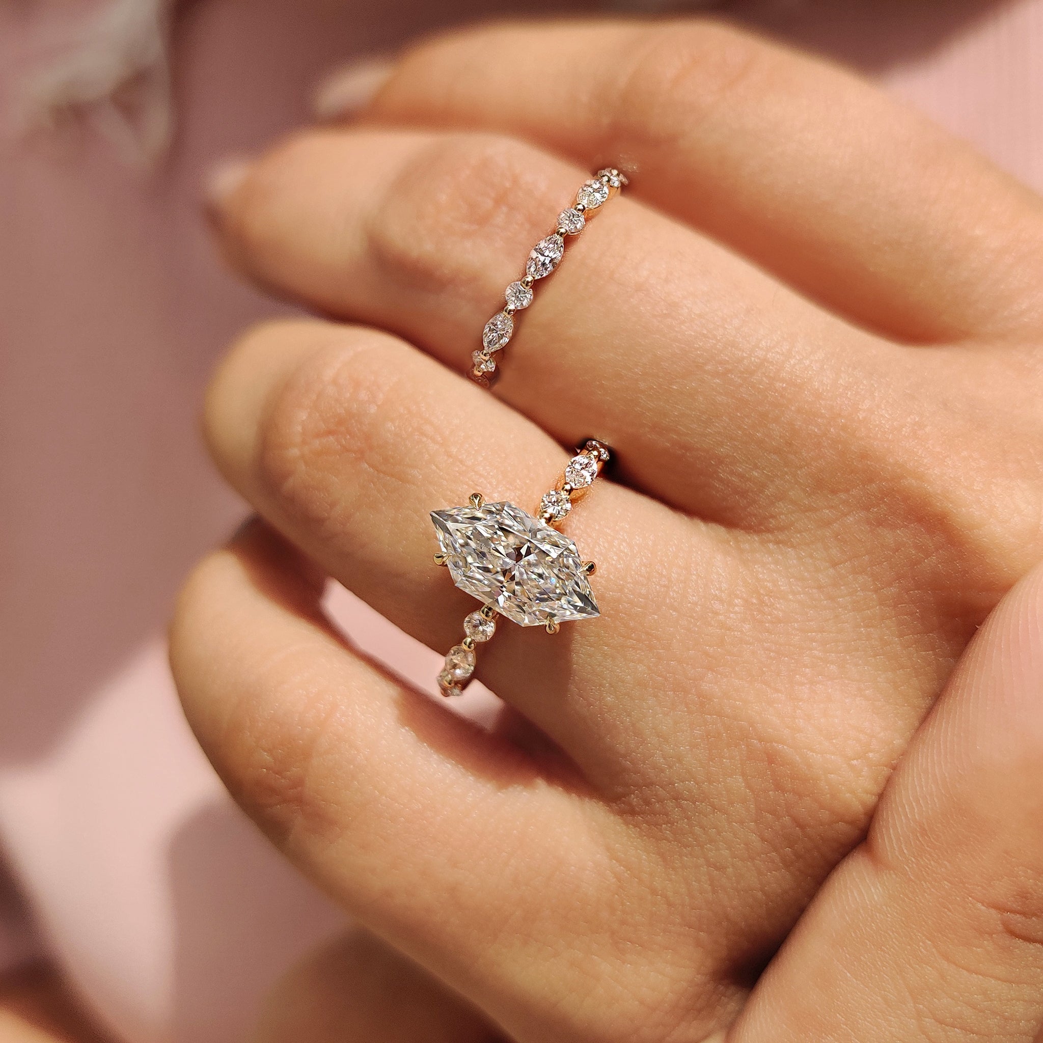 Full Eternity Dutch Marquise Engagement Ring With Wedding Band