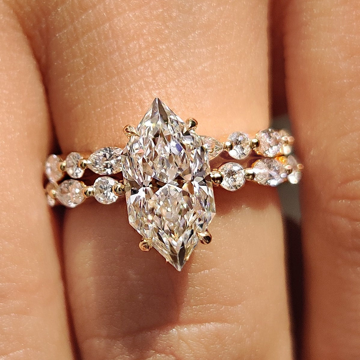 Full Eternity Dutch Marquise Engagement Ring With Wedding Band