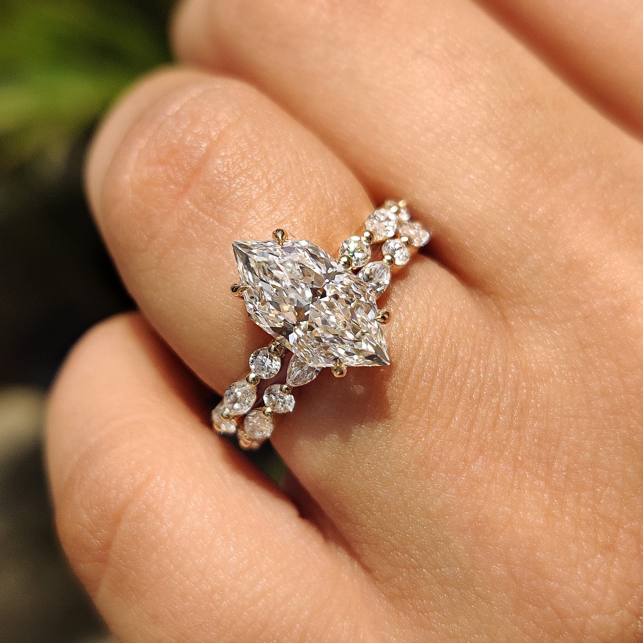Full Eternity Dutch Marquise Engagement Ring With Wedding Band