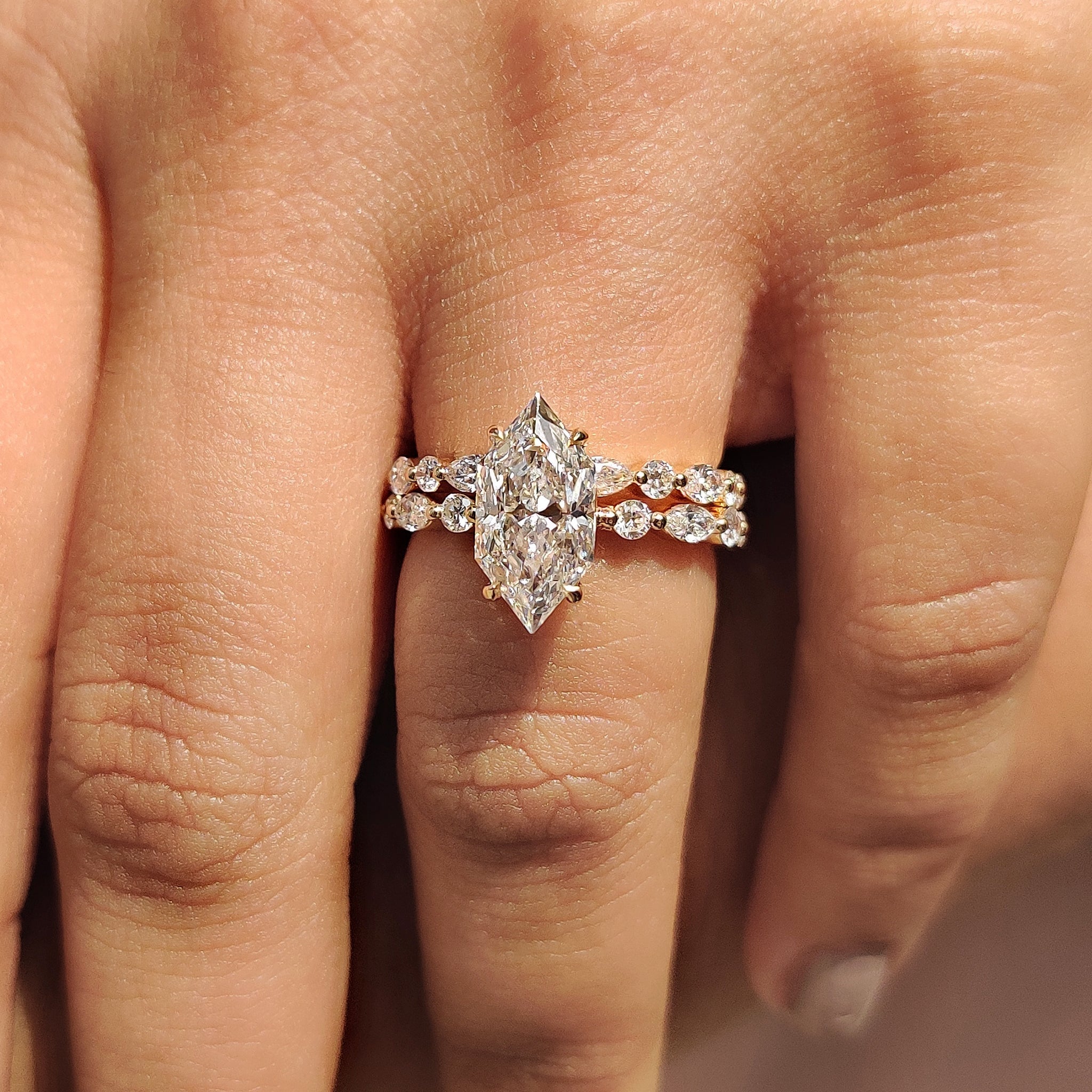 Full Eternity Dutch Marquise Engagement Ring With Wedding Band