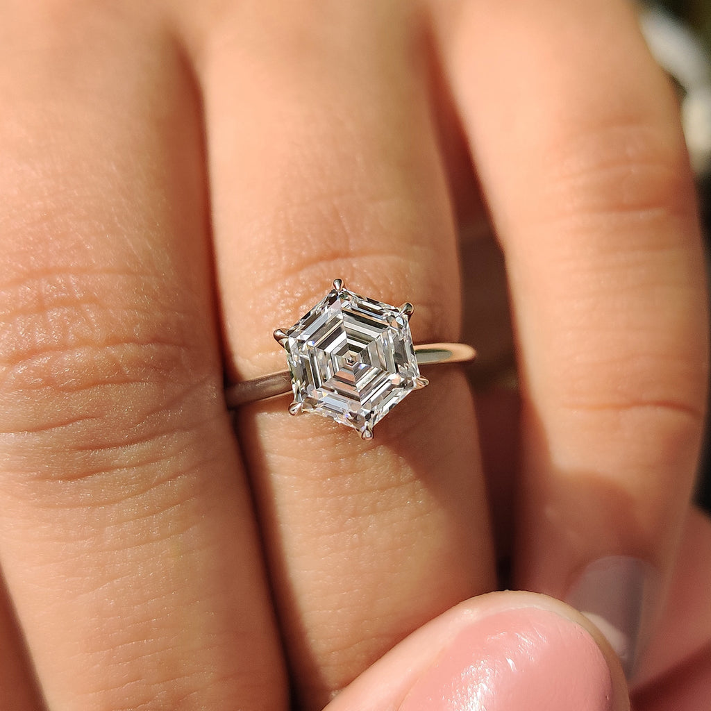 Hexagon Cut Solitaire Diamond Engagement Ring