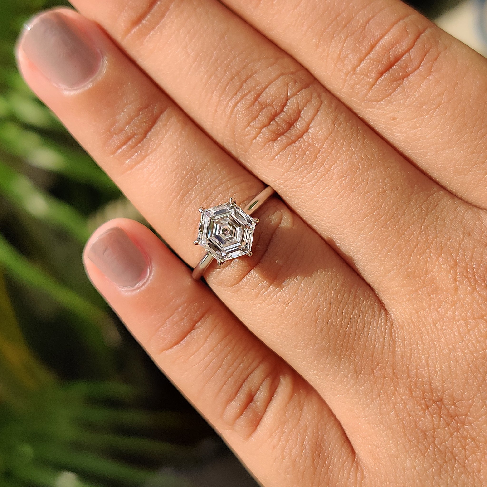 Hexagon Cut Solitaire Diamond Engagement Ring