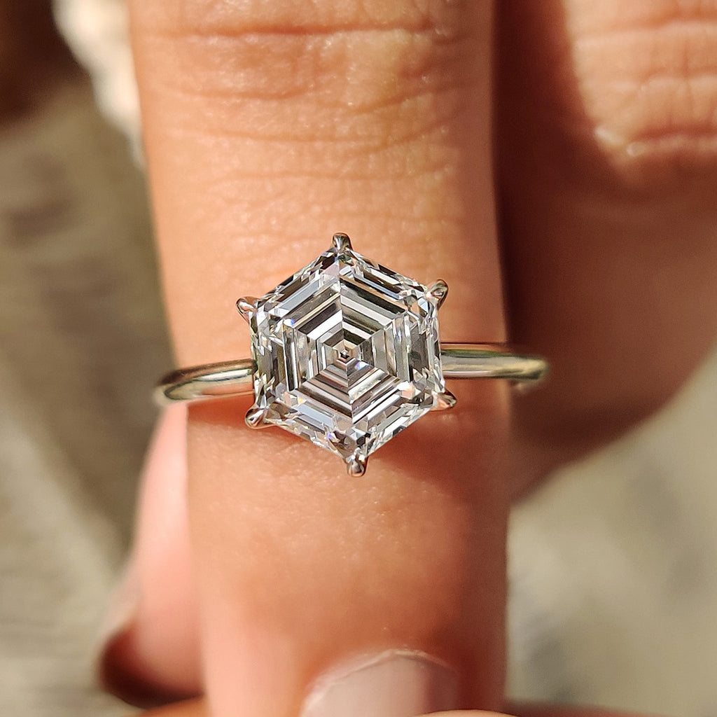Hexagon Cut Solitaire Diamond Engagement Ring