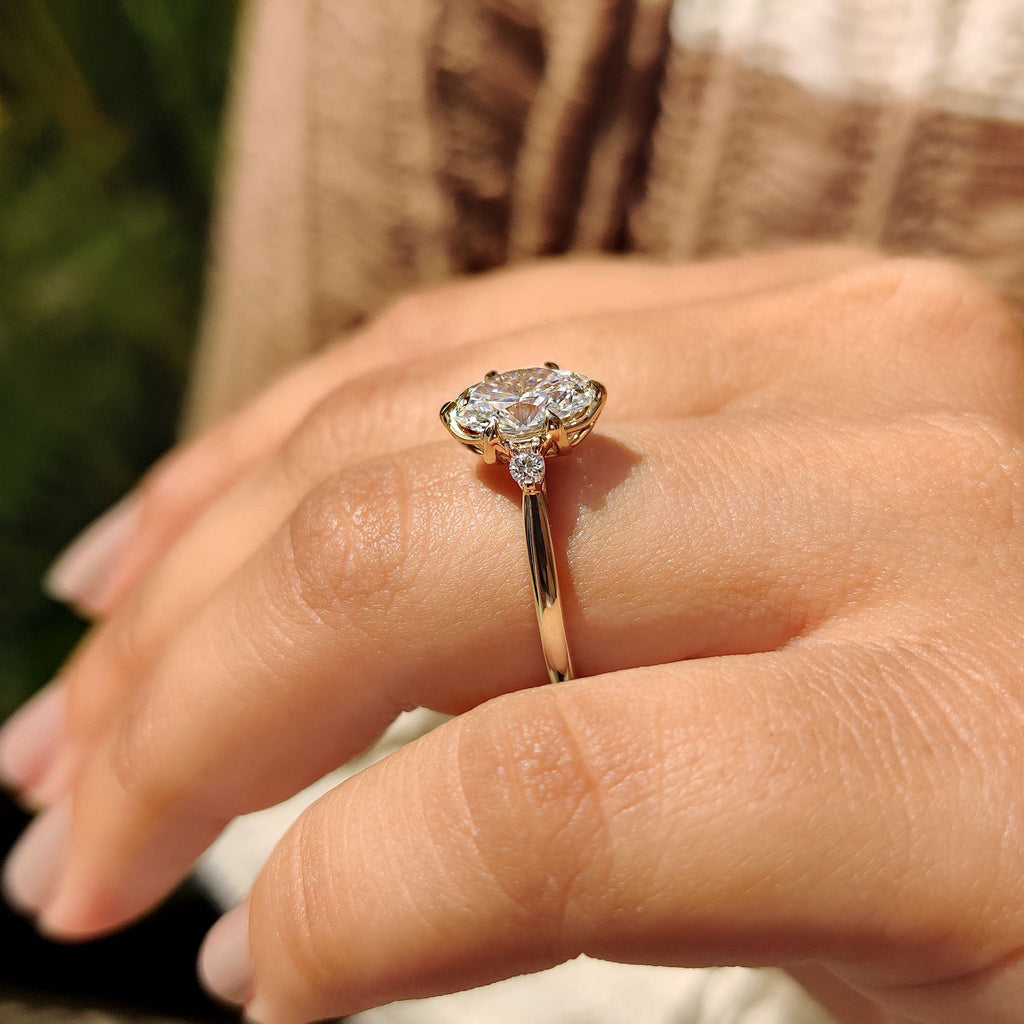 3 Stone Oval Engagement Ring With Tulip Basket Setting