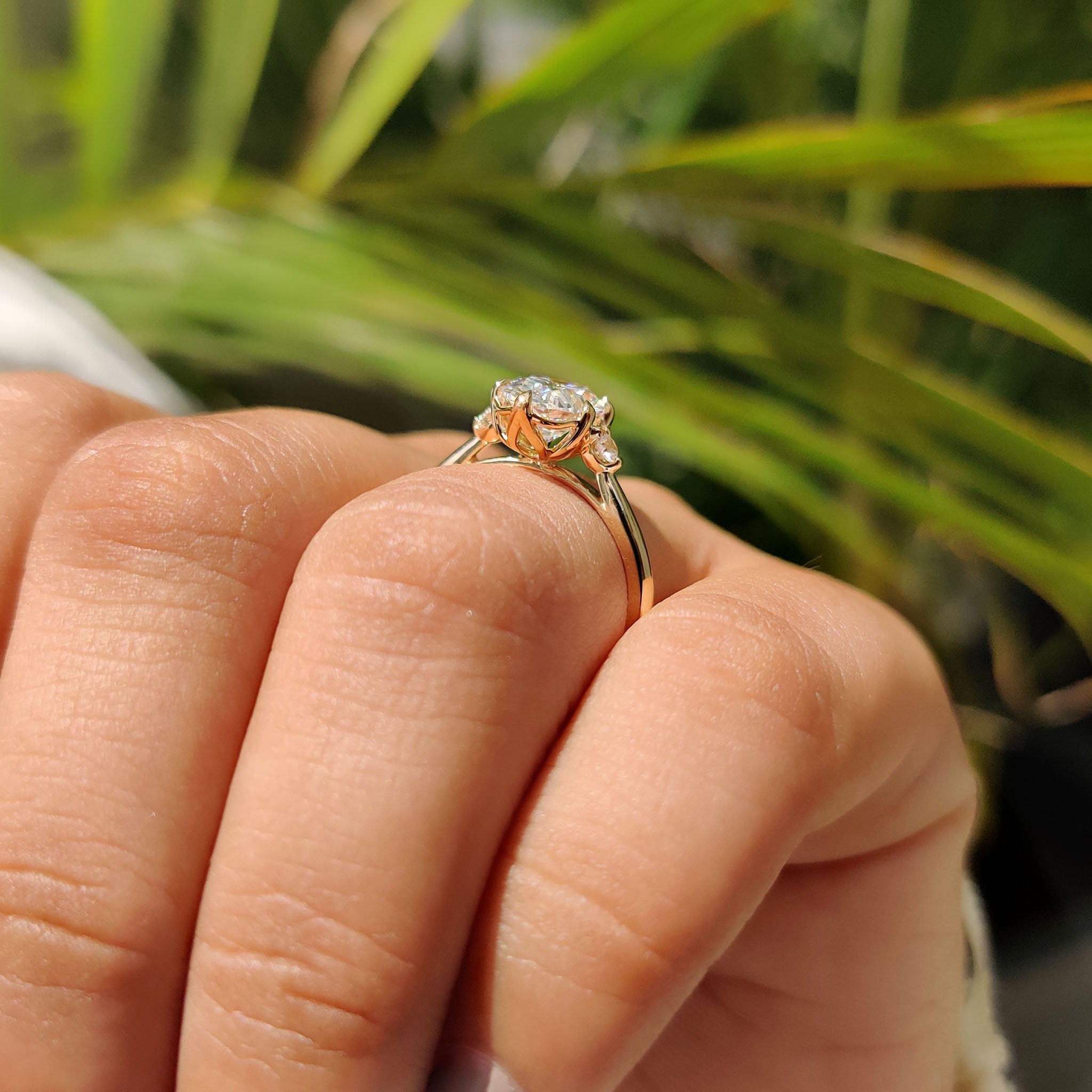 3 Stone Oval Engagement Ring With Tulip Basket Setting