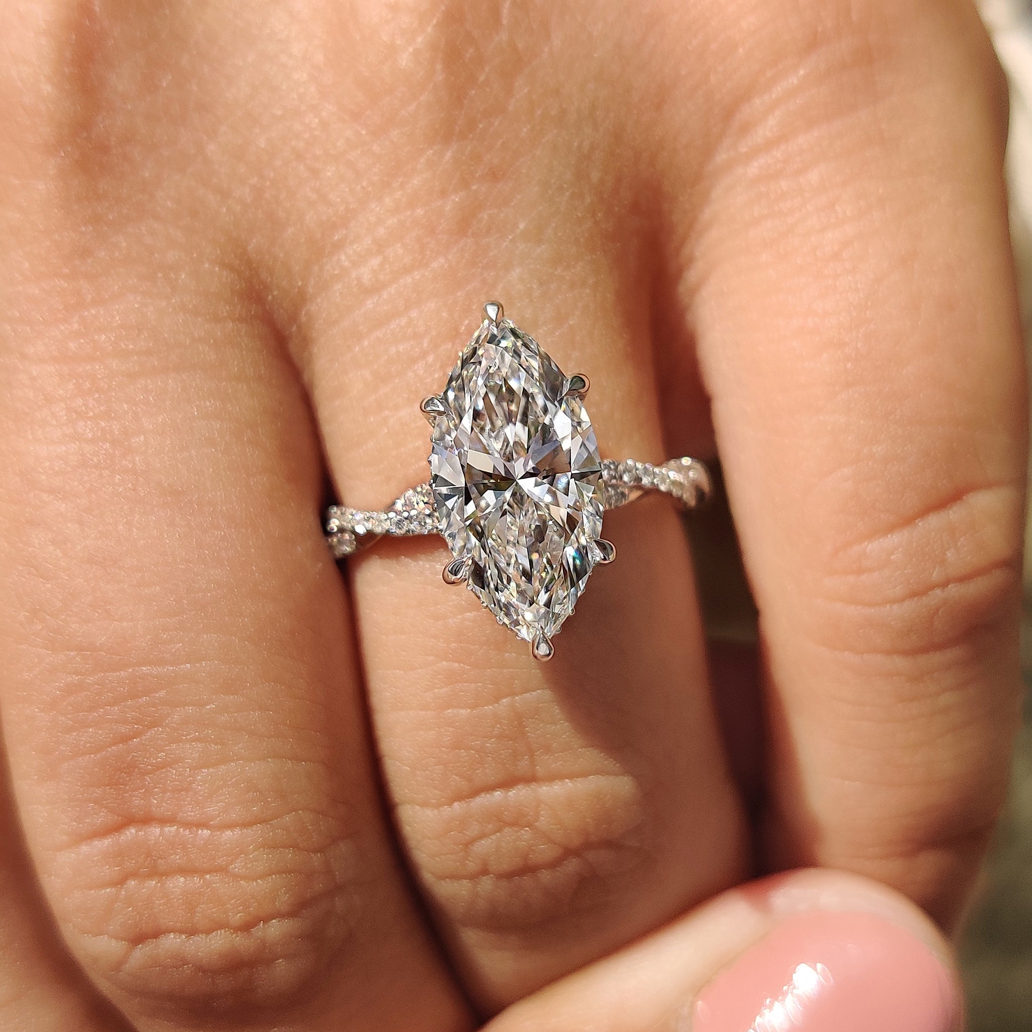 Marquise Cut Engagement Ring With Twisted Pave Band Secondary image