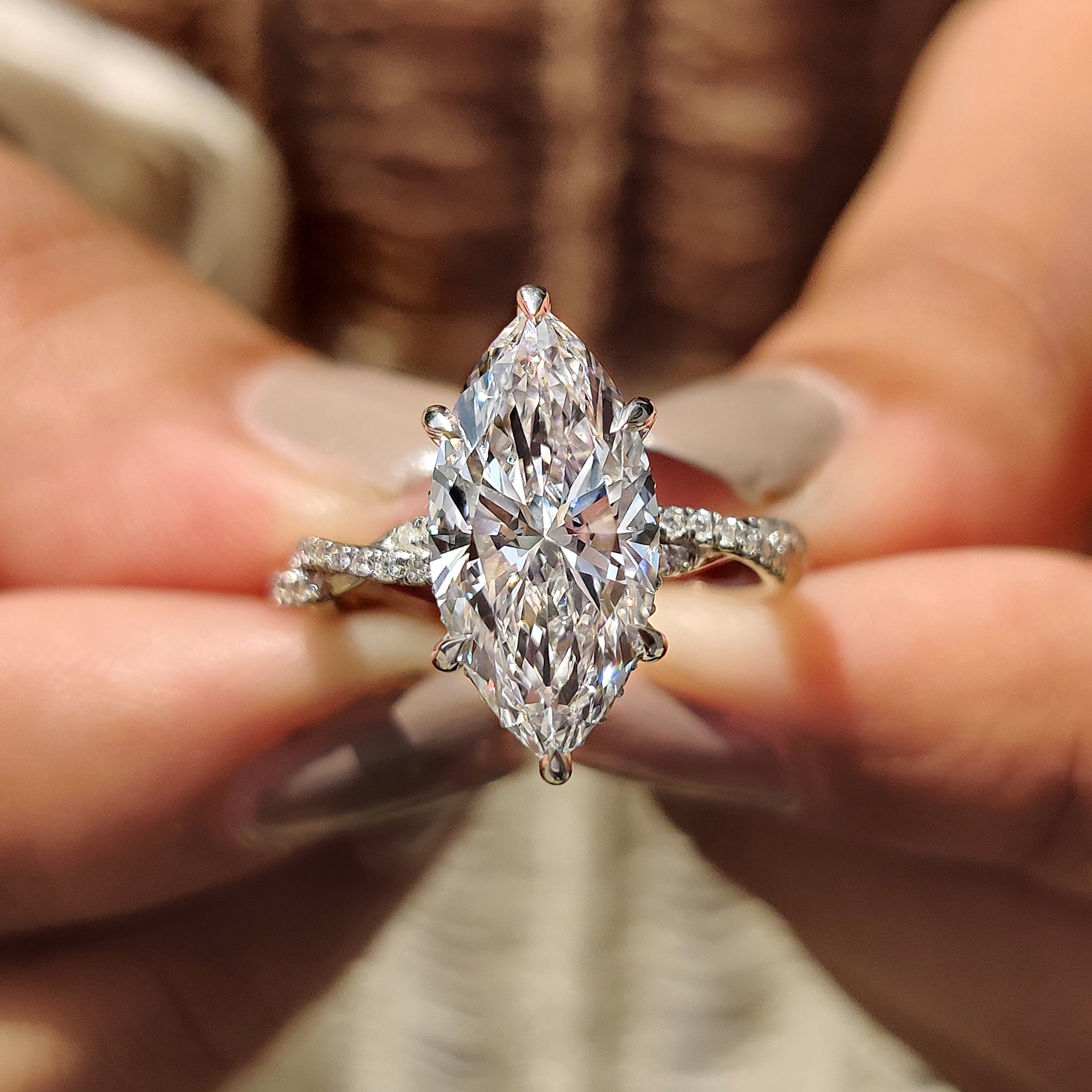 Marquise Cut Engagement Ring With Twisted Pave Band Main image